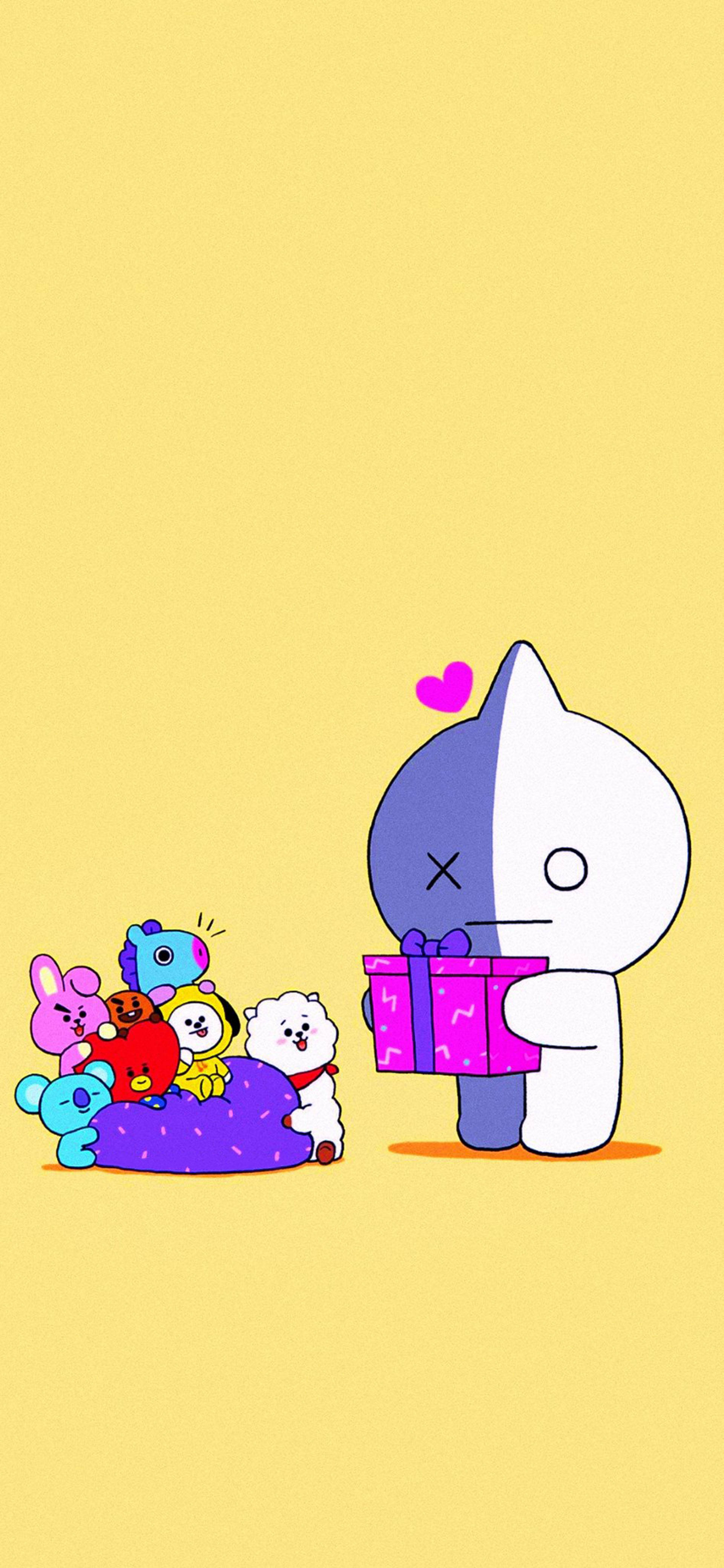 Van BT21, BT21, half-purple half-white cartoon cat, 4K Phone Wallpaper