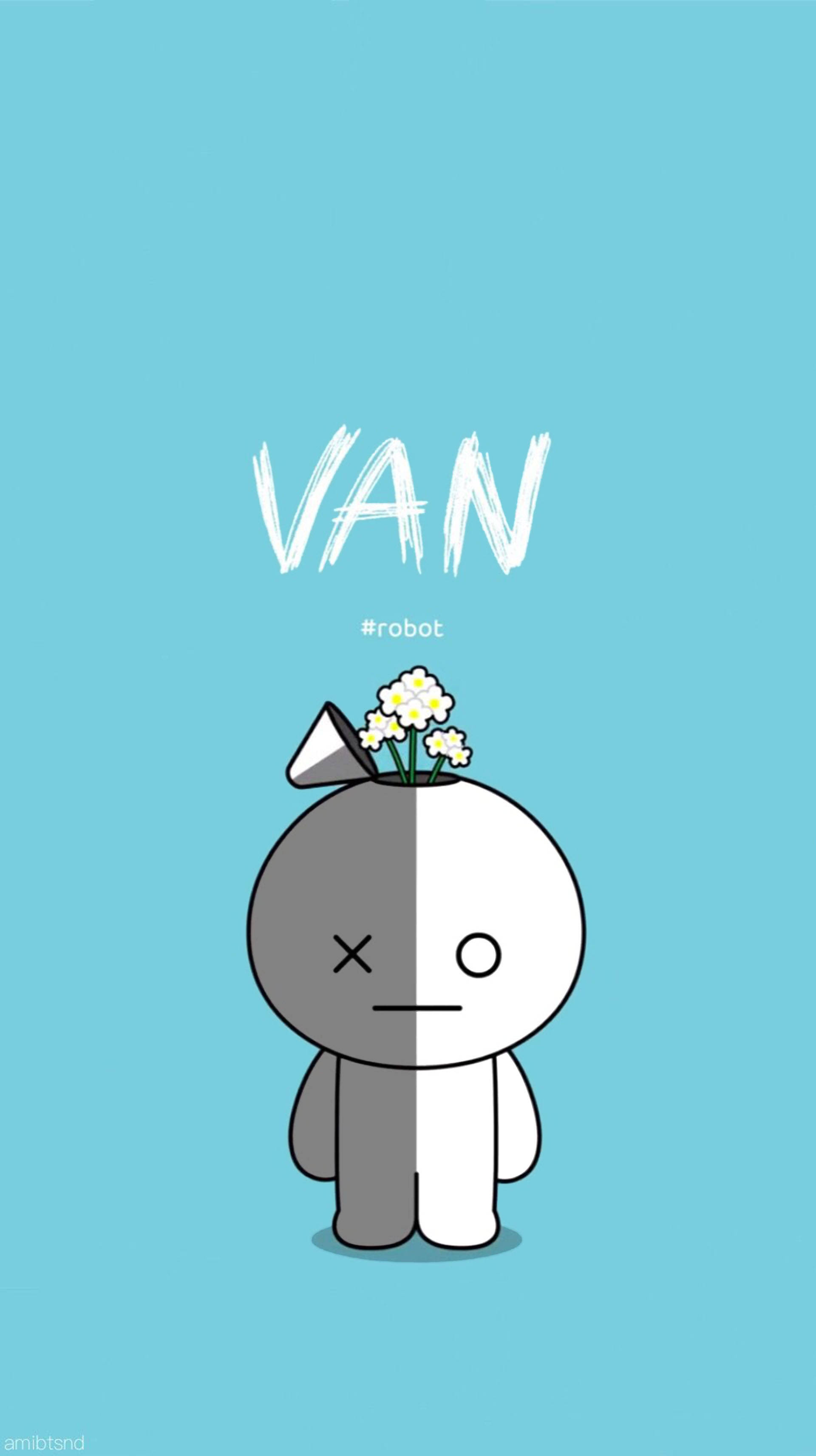 Van BT21, robot, flowers, 2K Phone Wallpaper