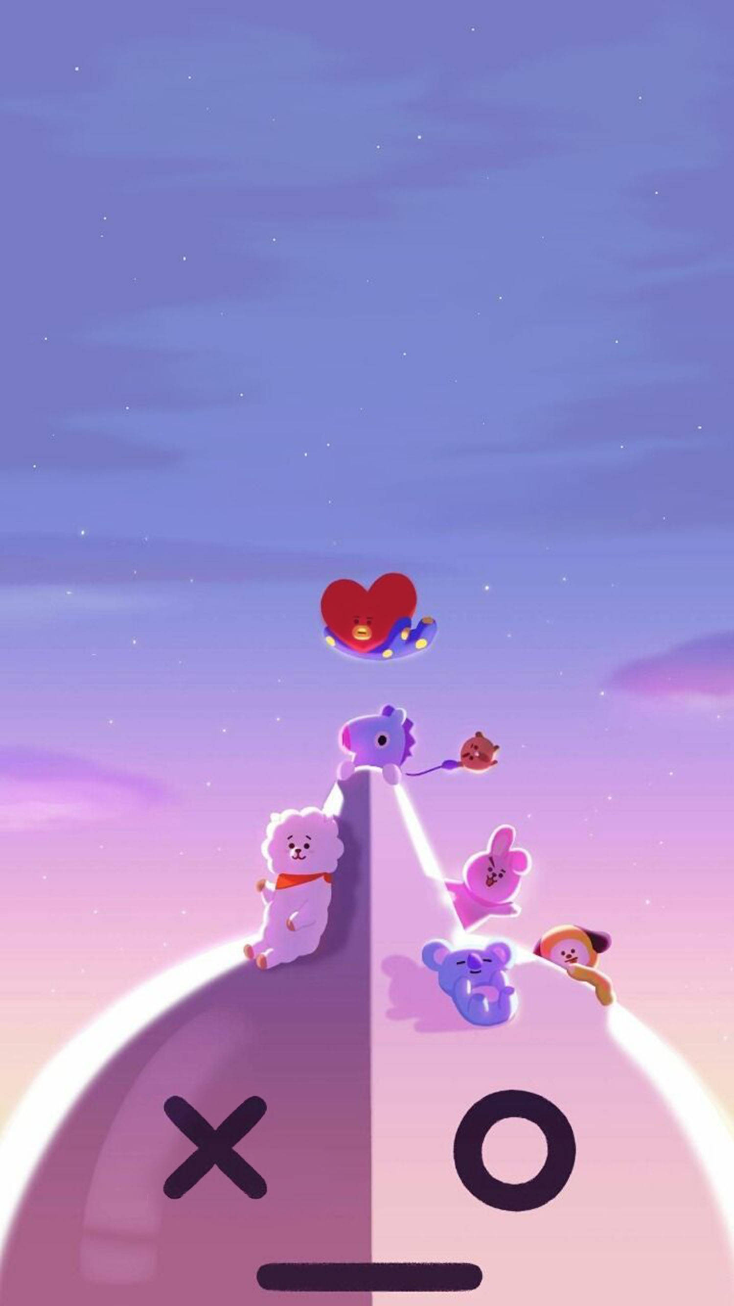 Van BT21, Purple Sky, glowing hill, 2K Phone Wallpaper