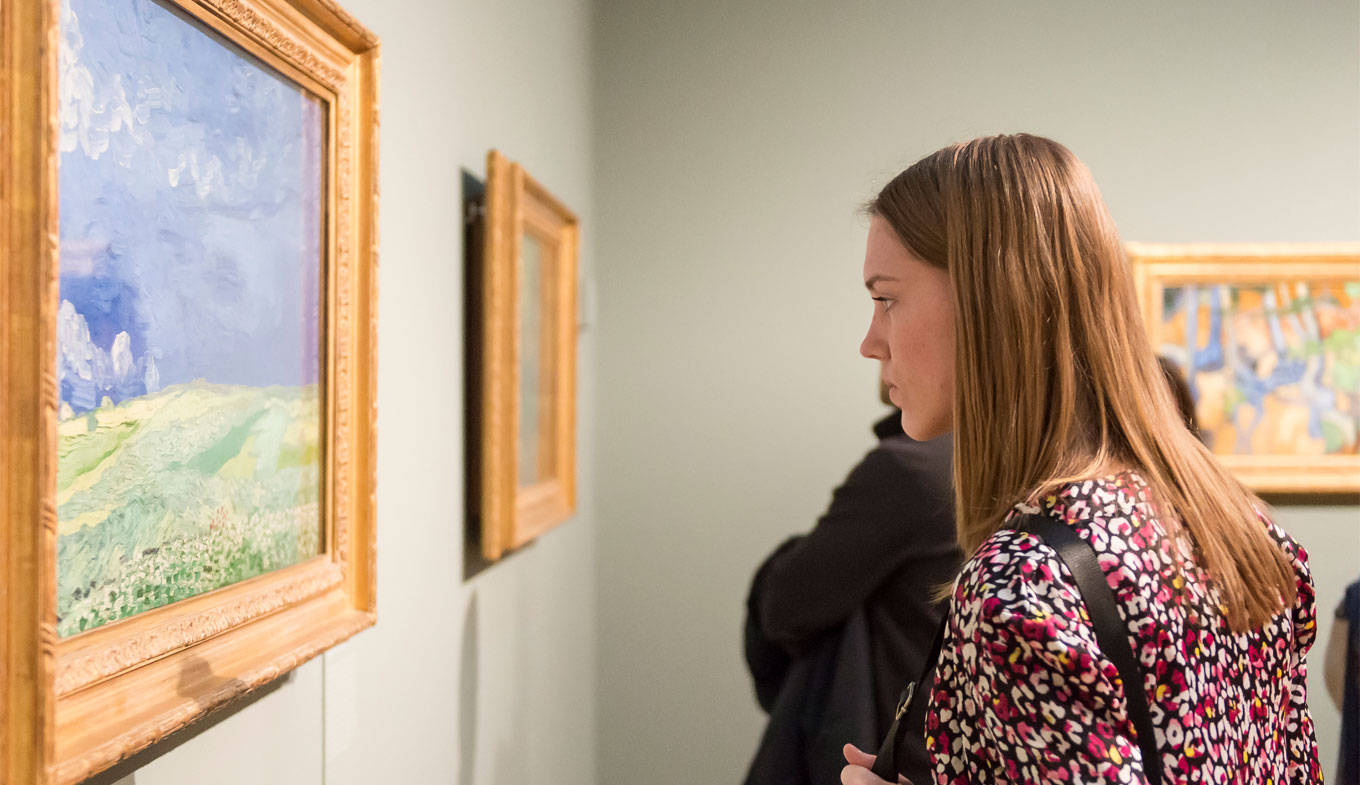 Van Gogh Museum, floral blouse, vibrant impressionist landscape painting, HD Desktop Wallpaper