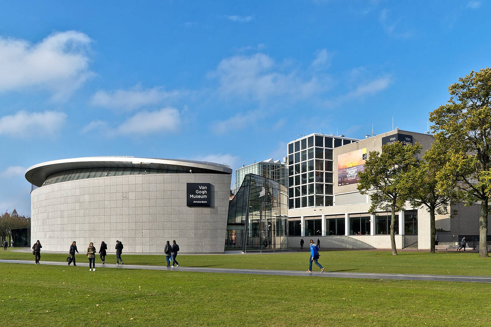 Van Gogh Museum, curved stone facade, glass wings, HD Desktop Wallpaper
