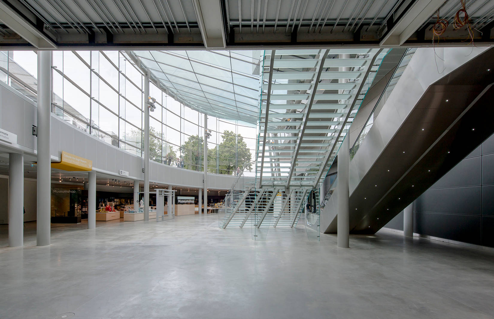 Van Gogh Museum, glass and steel atrium, sweeping staircases, HD Desktop Wallpaper