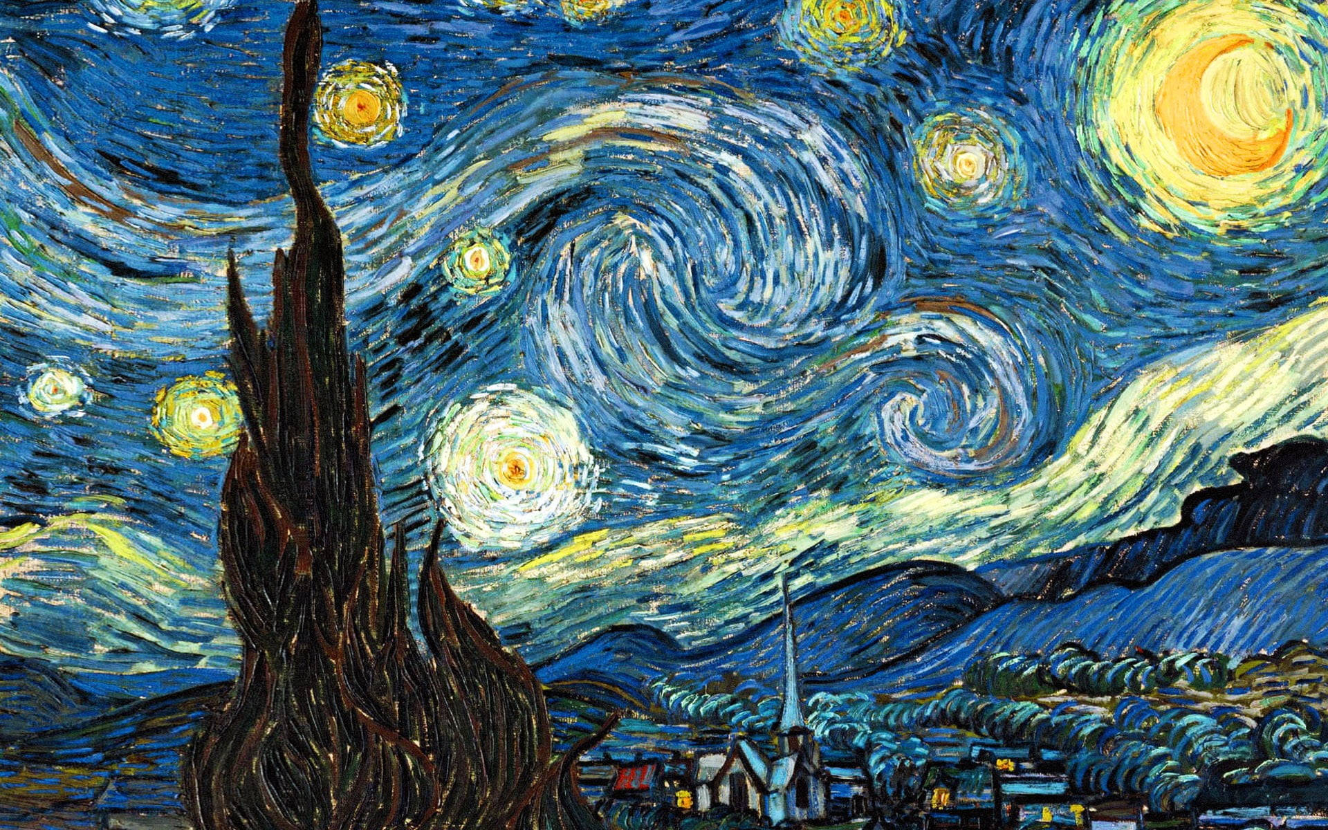Starry Night, Van Gogh, swirling night sky, Full HD Desktop Wallpaper