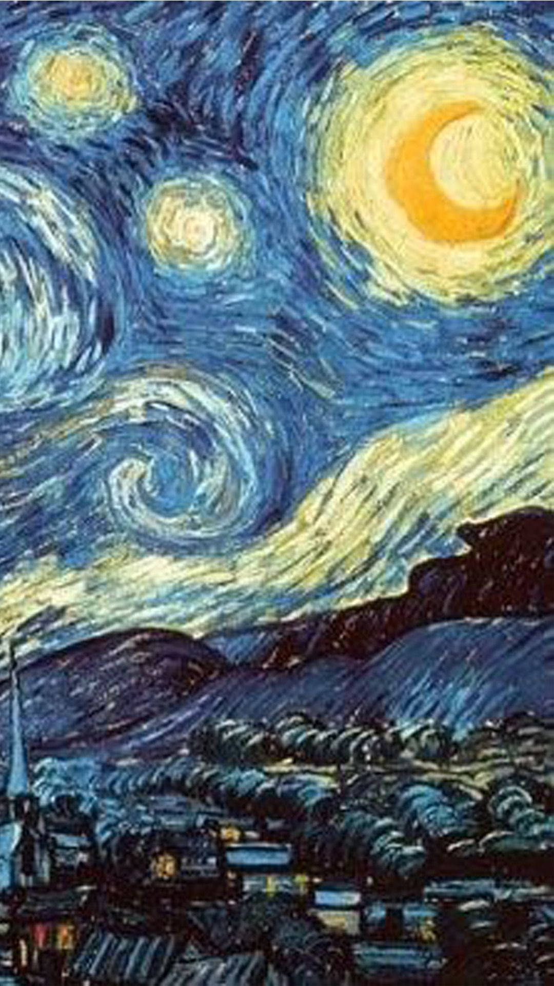 Van Gogh, hippie aesthetic, vibrant swirling night sky, Full HD Phone Wallpaper