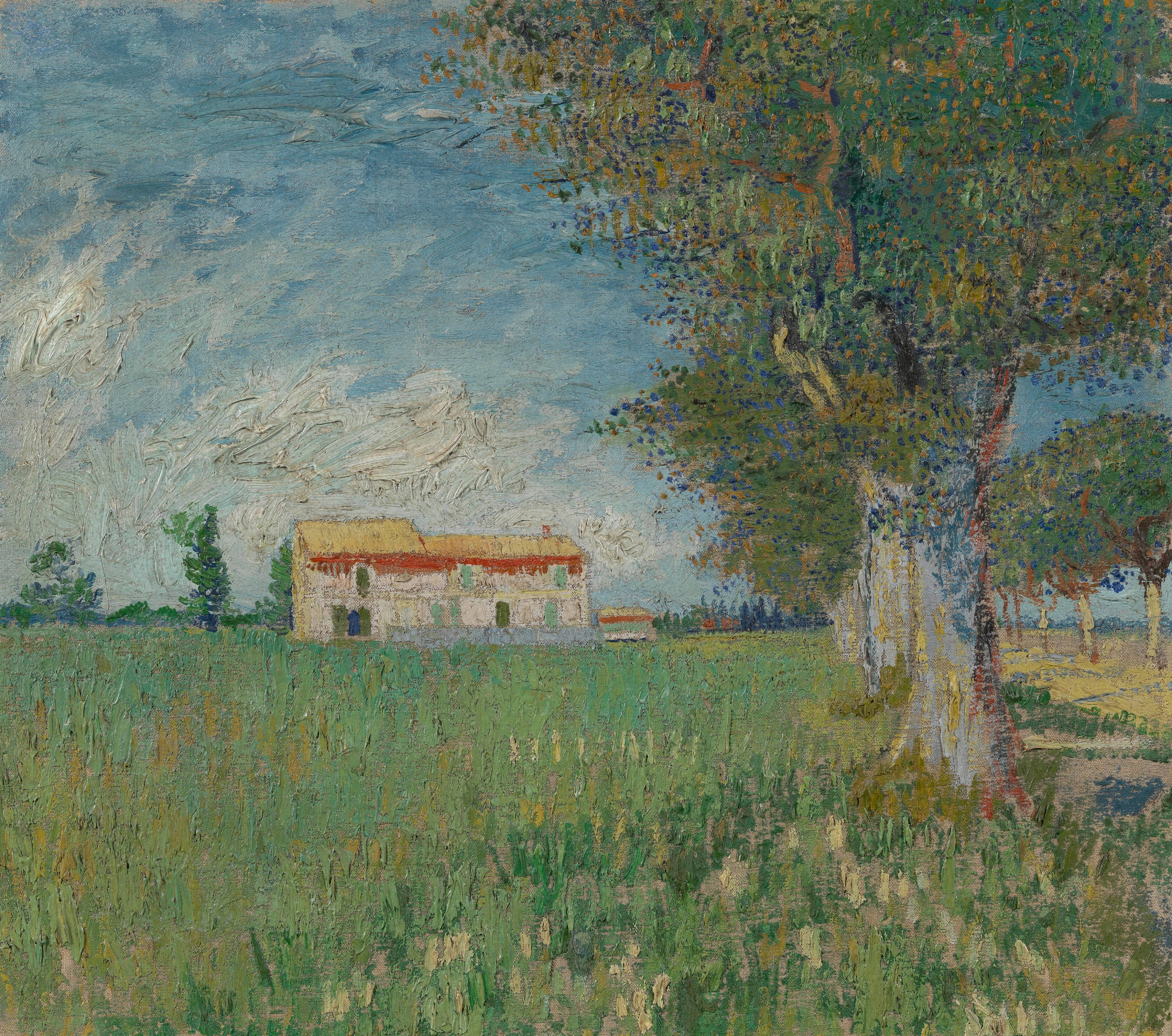 Van Gogh, farmhouse, wheatfield, 5K Desktop Wallpaper