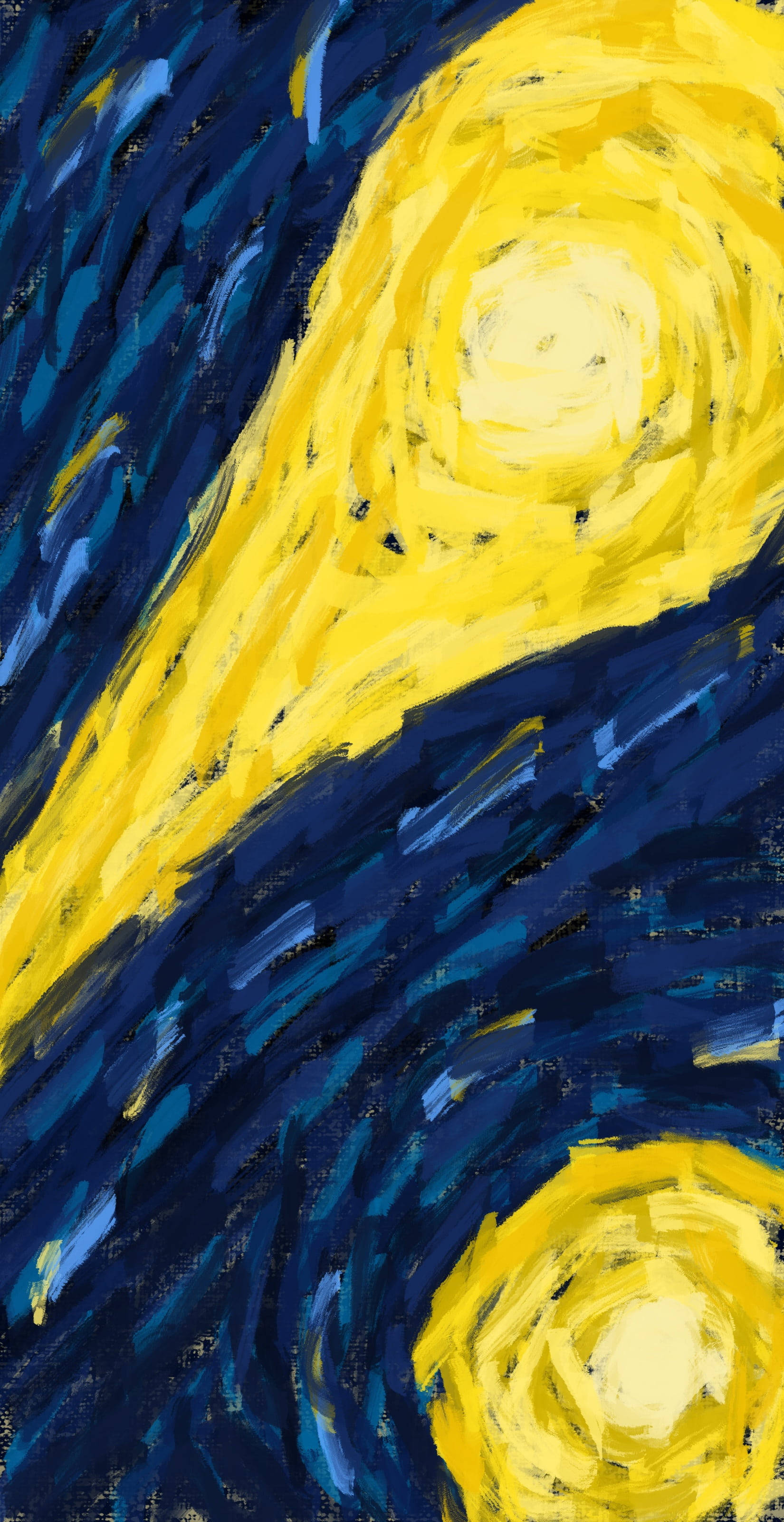 Van Gogh, Starry Night, swirling yellow stars, 2K Phone Wallpaper