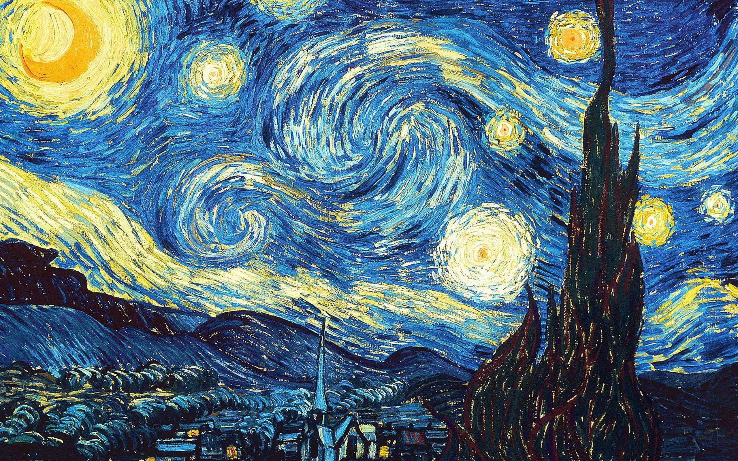 Starry Night, Van Gogh, swirling night sky, 2K Desktop Wallpaper