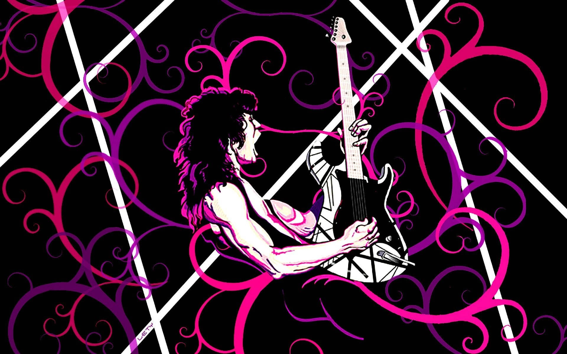 Van Halen, white electric guitar, black background, Full HD Desktop Wallpaper