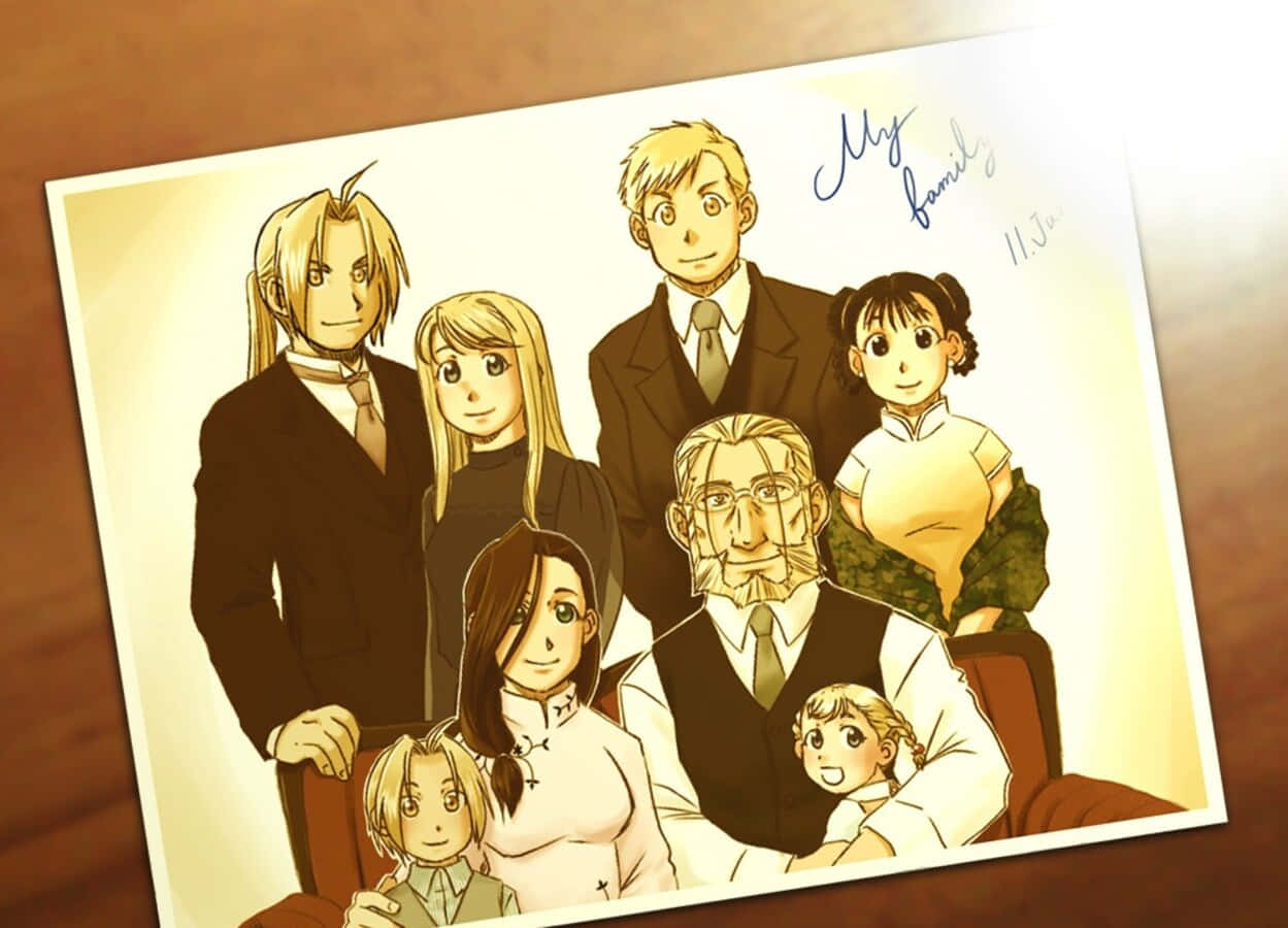 Van Hohenheim, anime family portrait, wooden surface, SD Desktop Wallpaper