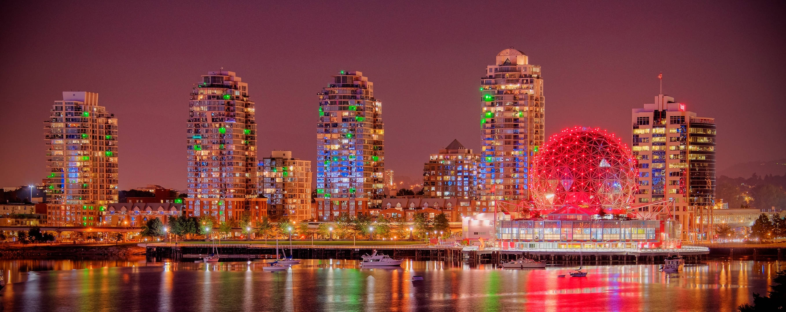 Vancouver, city skyline, night, 2K Desktop Wallpaper