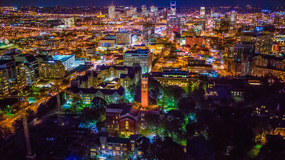 Vanderbilt University, autumn hues, aerial night view, SD Desktop Wallpaper
