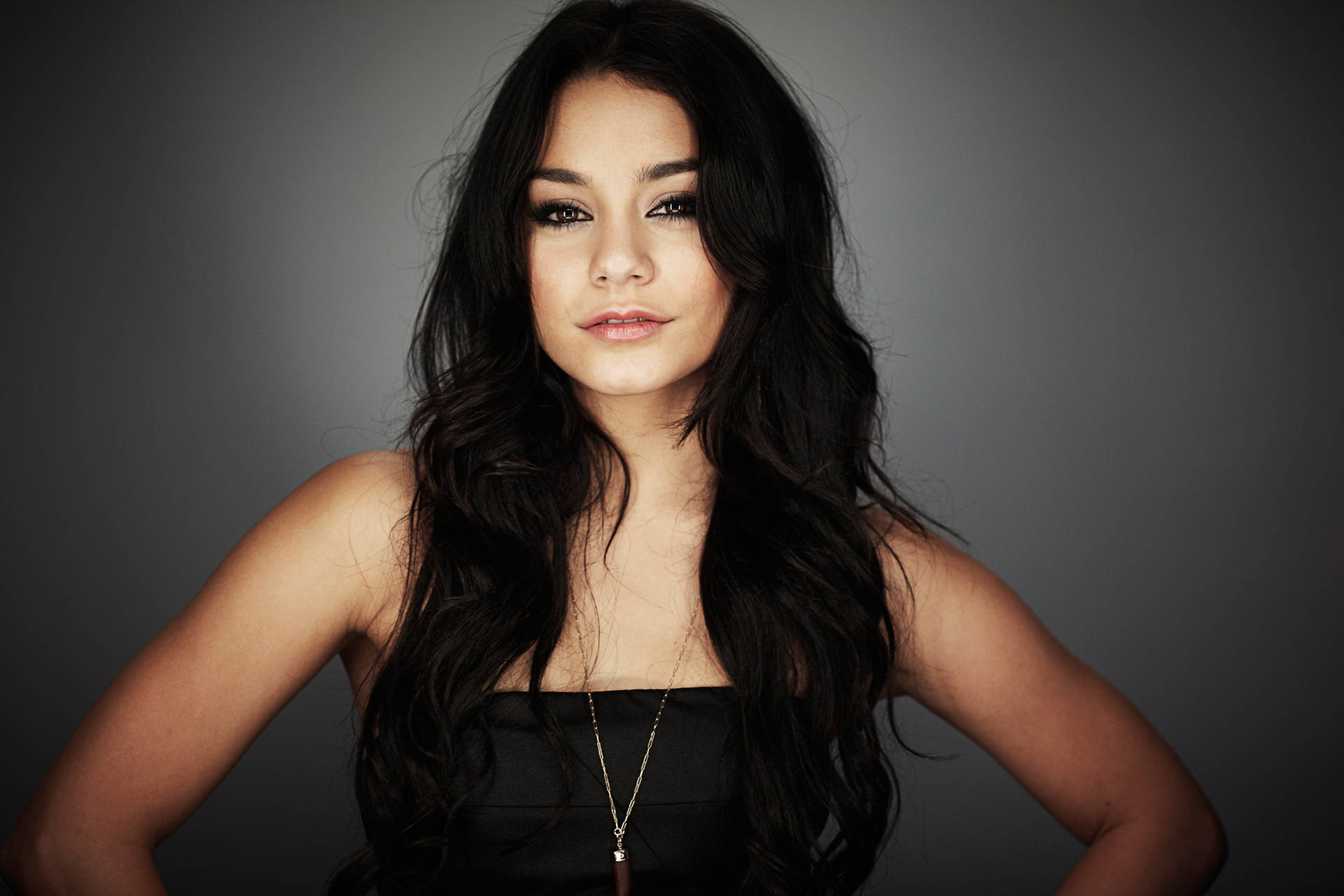 Vanessa Hudgens, long dark wavy hair, smoky eyes, Full HD Desktop Wallpaper