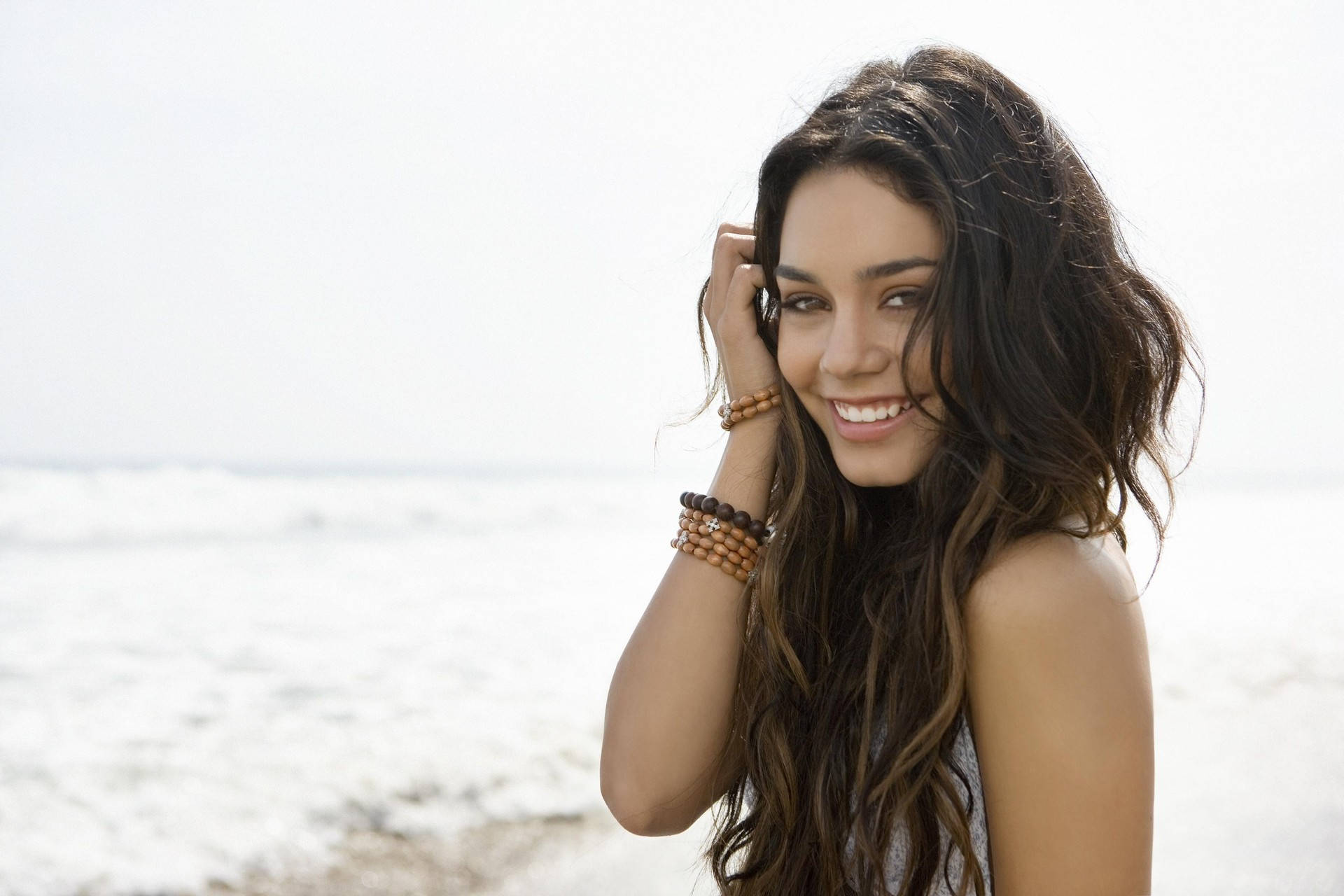 Vanessa Hudgens, beach, ocean, Full HD Desktop Wallpaper