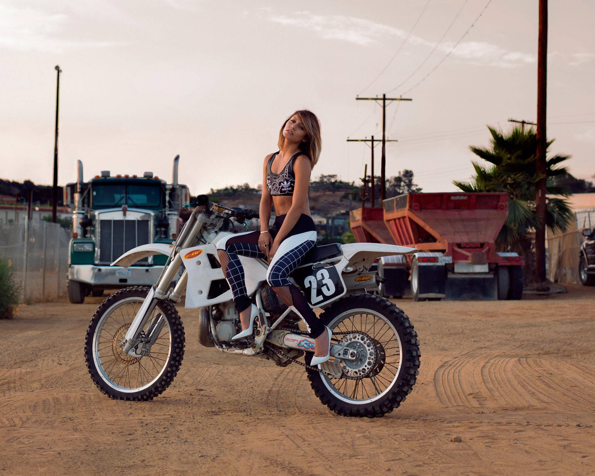 Vanessa Hudgens, white dirt bike, number 23, Full HD Desktop Wallpaper