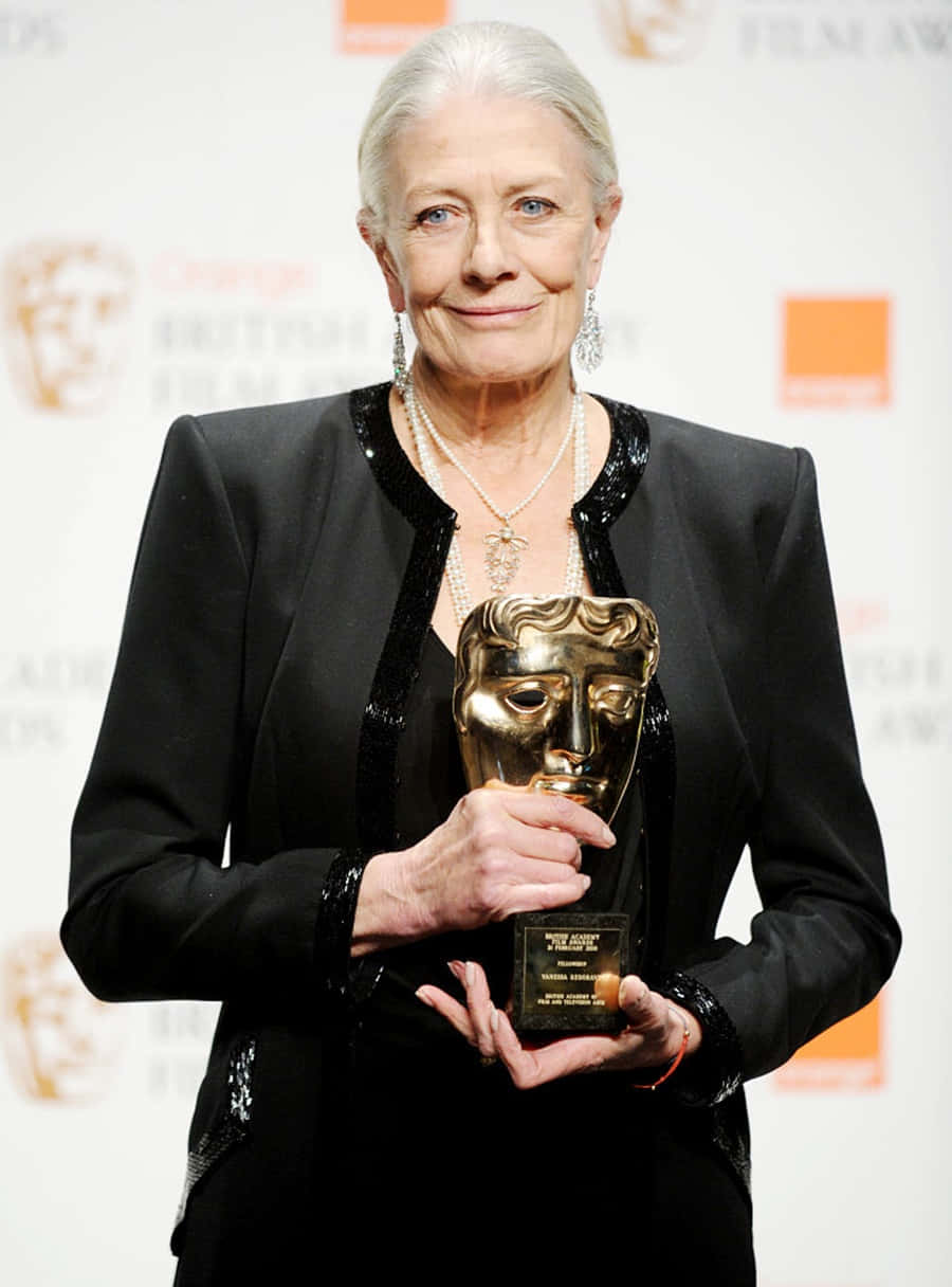 Vanessa Redgrave, black sequined blazer, golden BAFTA award, SD Phone Wallpaper