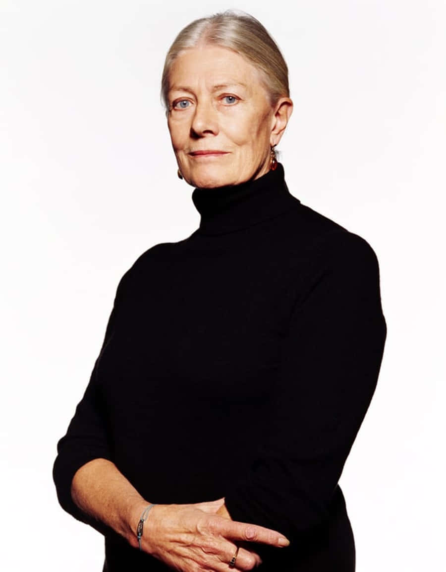 Vanessa Redgrave, black turtleneck, gray hair, SD Phone Wallpaper