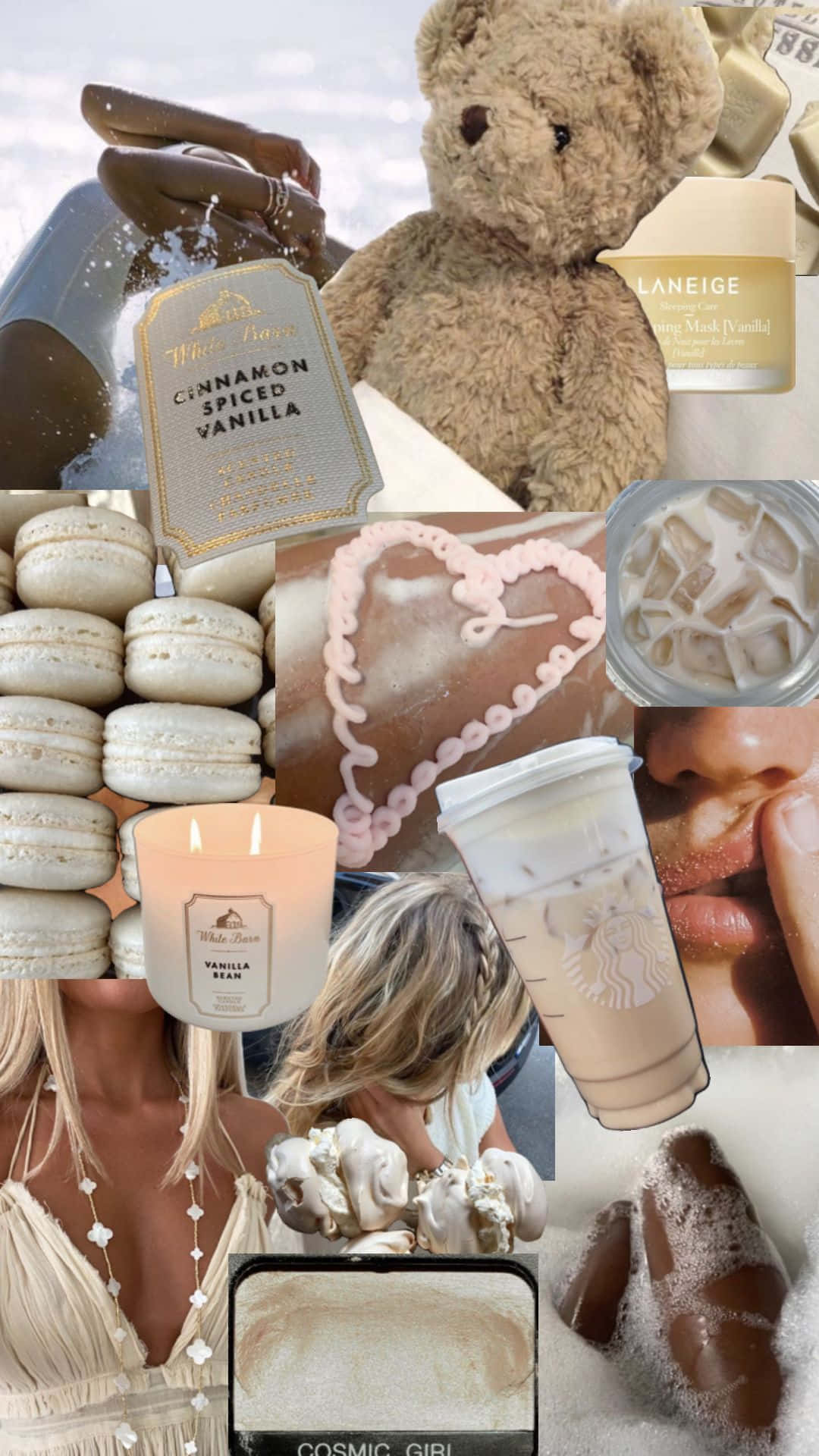 Vanilla Girl Aesthetic, vanilla scented candles, macarons, Full HD Phone Wallpaper