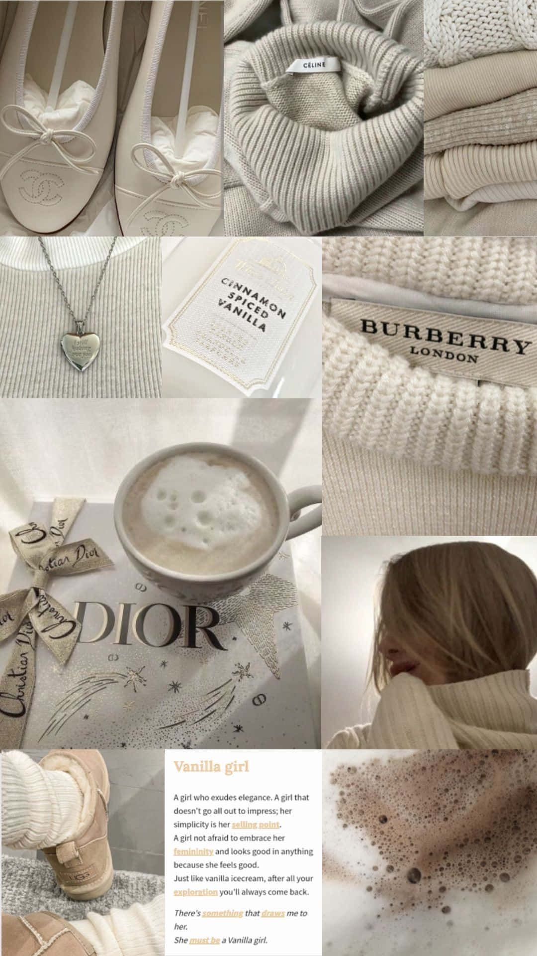 Vanilla Girl Aesthetic, soft beige, luxury fashion items, Full HD Phone Wallpaper