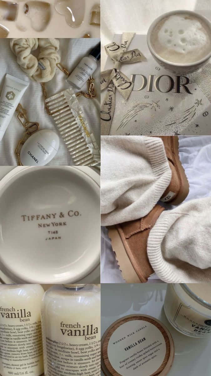 Vanilla Girl Aesthetic, vanilla scented candles, beige UGG boots, SD Phone Wallpaper