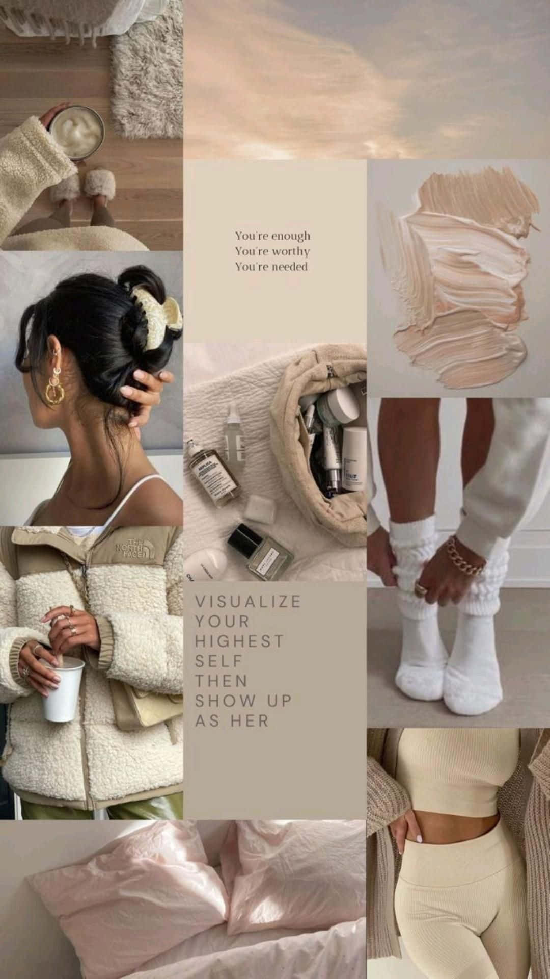Vanilla Girl Aesthetic, soft beige-toned, cozy self-care moments, Full HD Phone Wallpaper