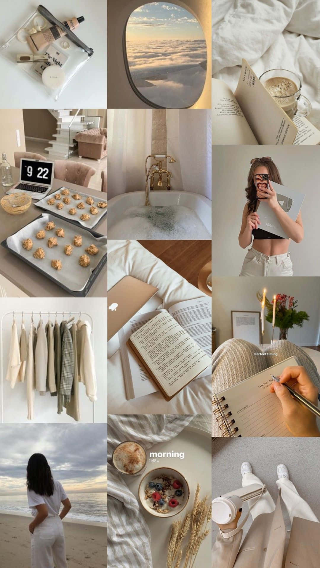 Vanilla Girl Aesthetic, cozy collage, minimalist lifestyle moments, Full HD Phone Wallpaper