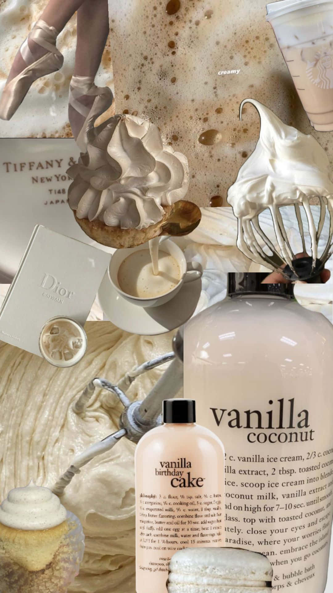 Vanilla Girl Aesthetic, creamy vanilla coconut dessert, ballet shoes, Full HD Phone Wallpaper