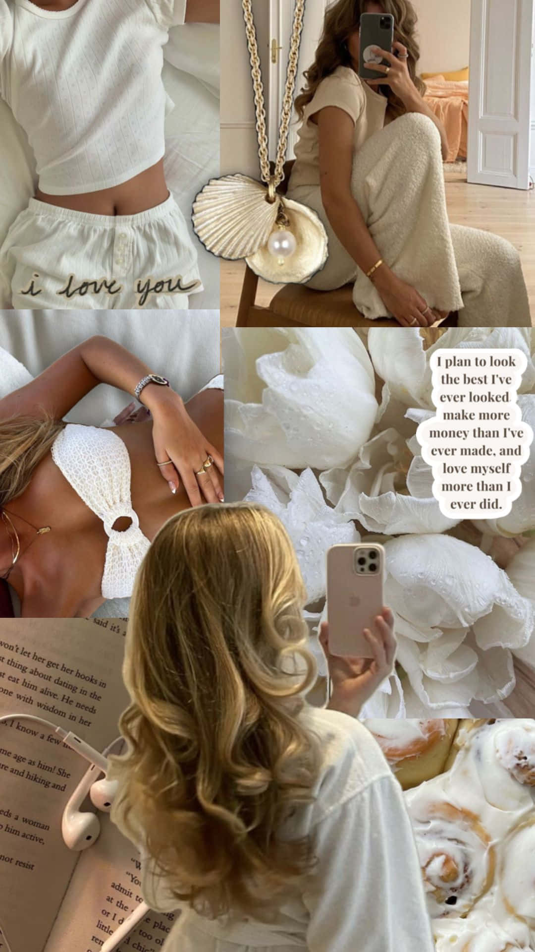 Vanilla Girl Aesthetic, white loungewear, pearl shell bag, Full HD Phone Wallpaper