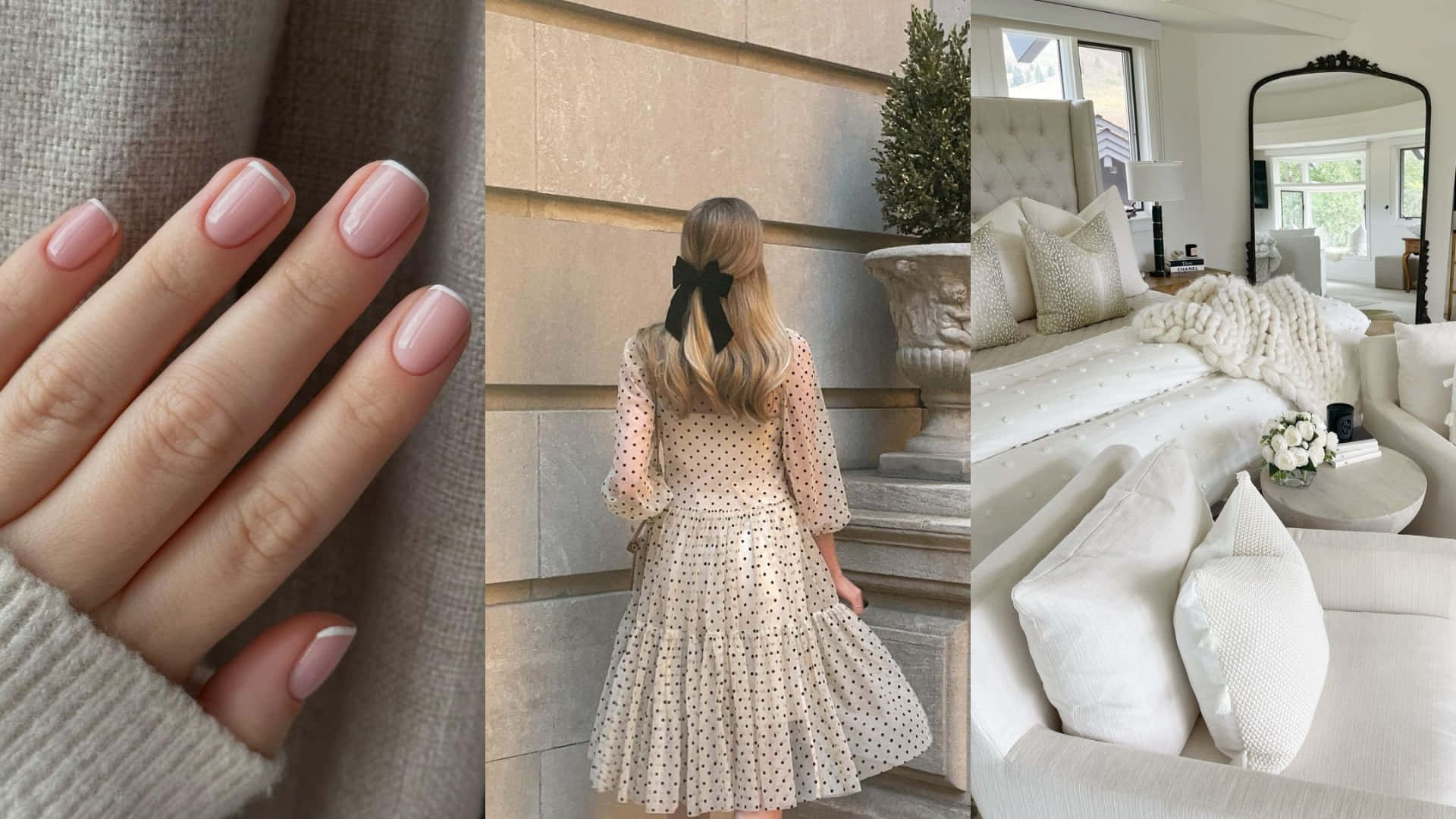 Vanilla Girl Aesthetic, soft pink nails, polka dot dress, Full HD Desktop Wallpaper