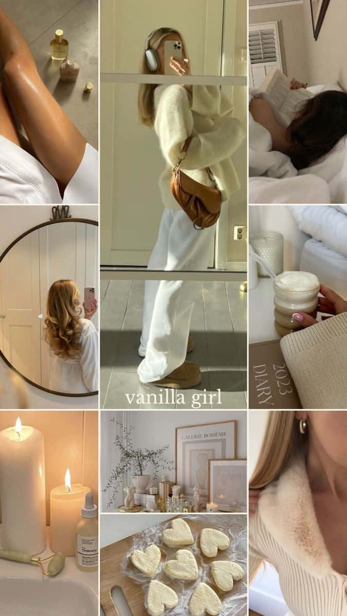 Vanilla Girl Aesthetic, soft white sweats, candles, SD Phone Wallpaper
