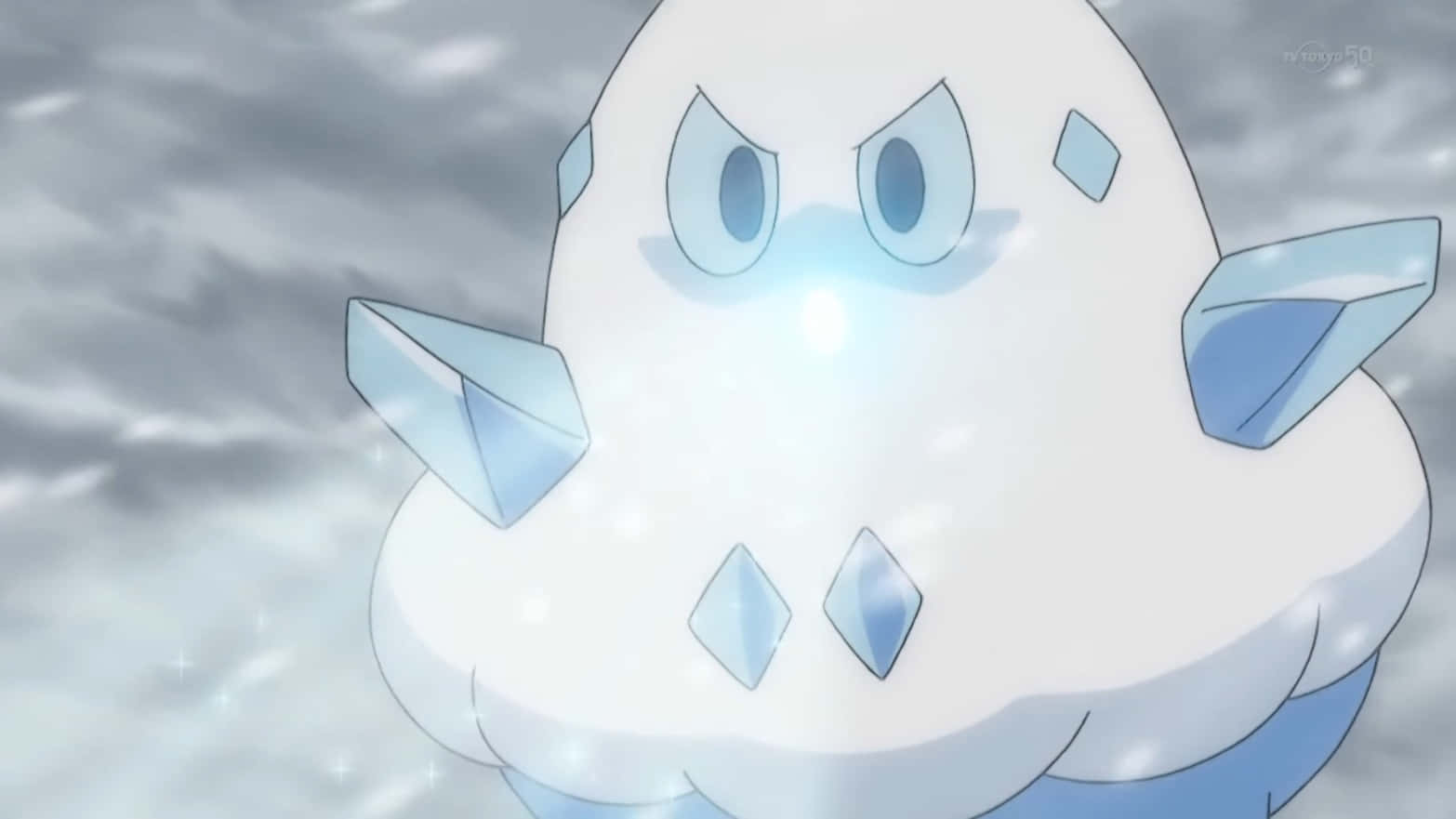 Vanillish, glowing ice-type Pokémon, sharp blue crystal protrusions, HD Desktop Wallpaper