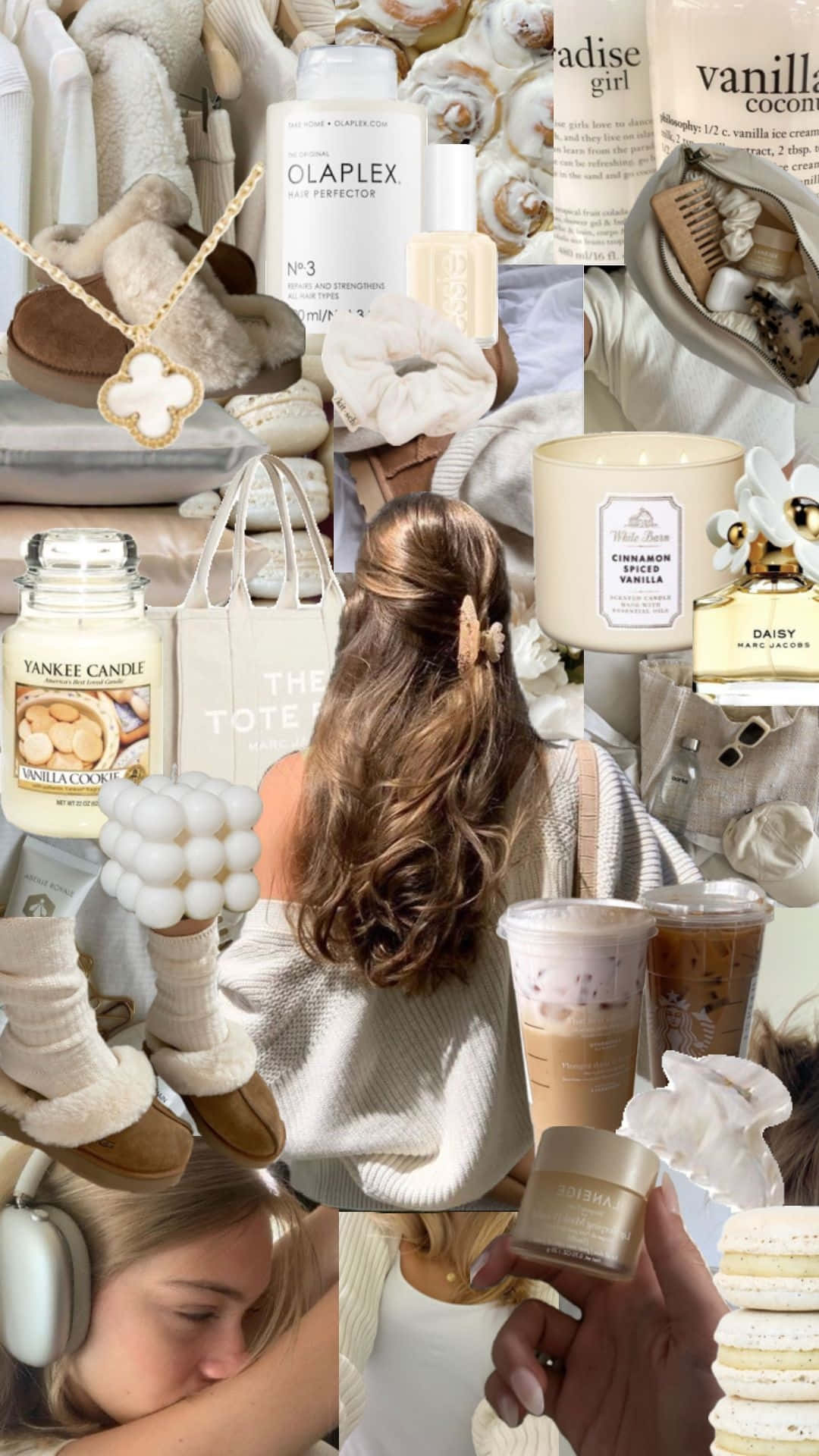 vanilla toned aesthetic, vanilla scented candles, skincare products, Full HD Phone Wallpaper