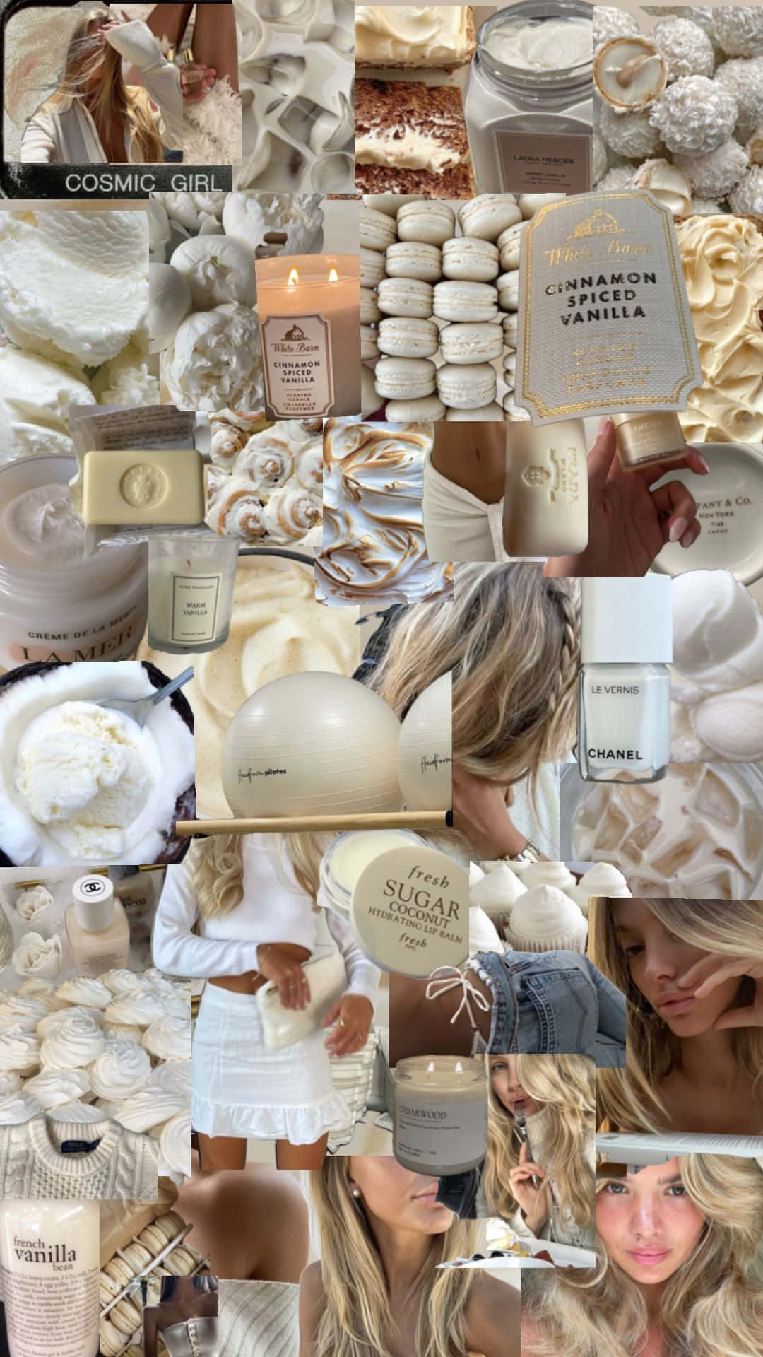 vanilla aesthetic, white and cream products, candles, Full HD Phone Wallpaper