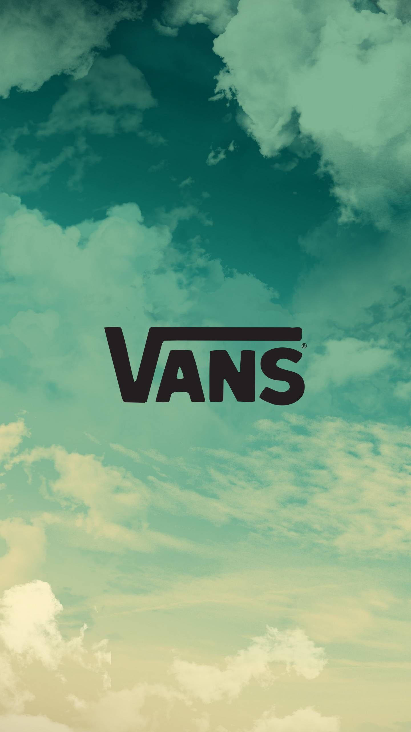 Vans Logo, teal, cream, 2K Phone Wallpaper