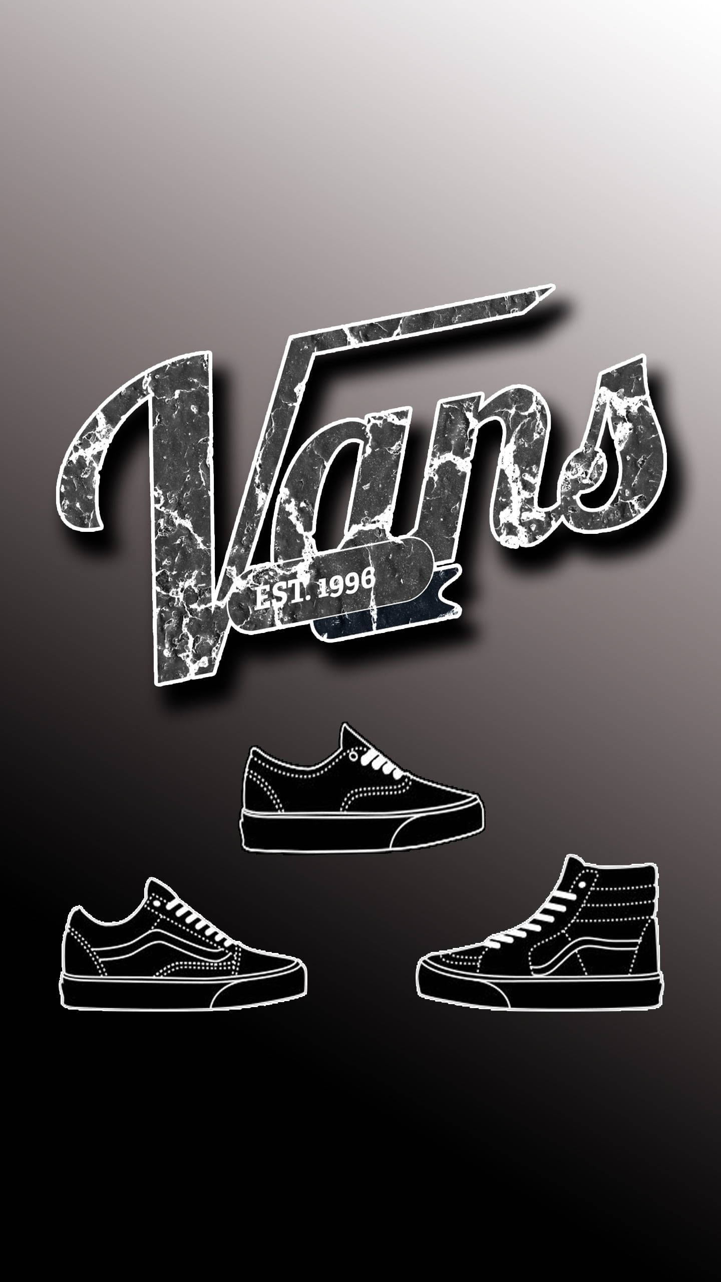Vans Logo, white line art, gradient gray background, 2K Phone Wallpaper