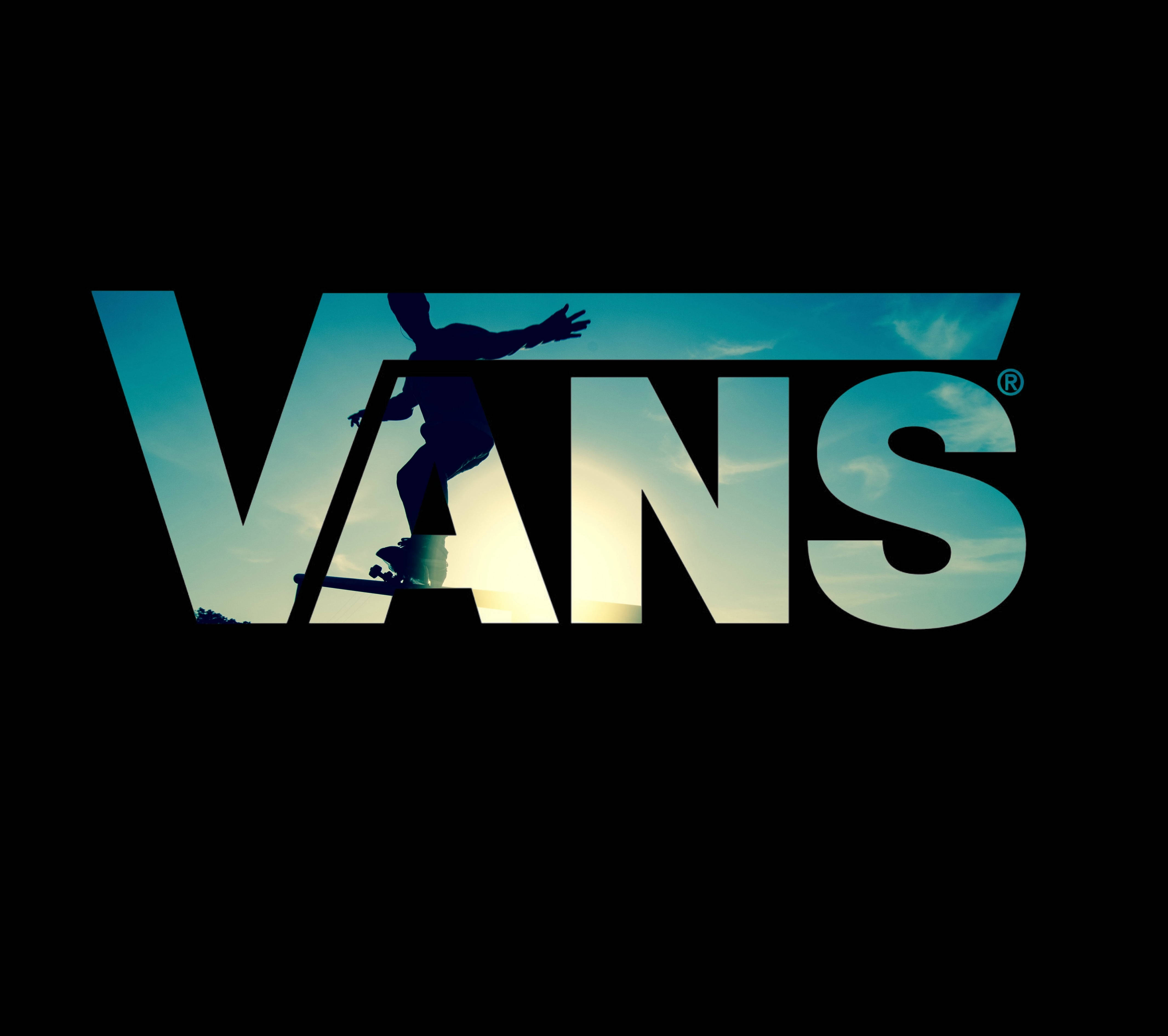 Vans Logo, skateboarder mid-trick, gradient sky, 4K Desktop Wallpaper