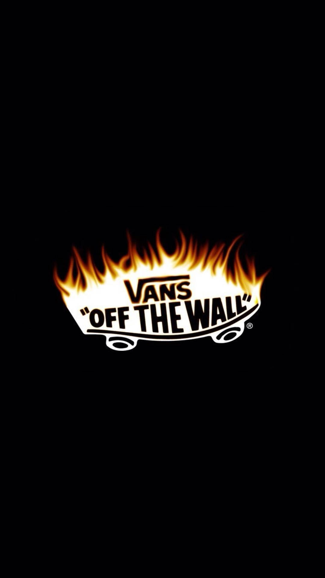 Vans Logo, bright orange flames, solid black background, Full HD Phone Wallpaper