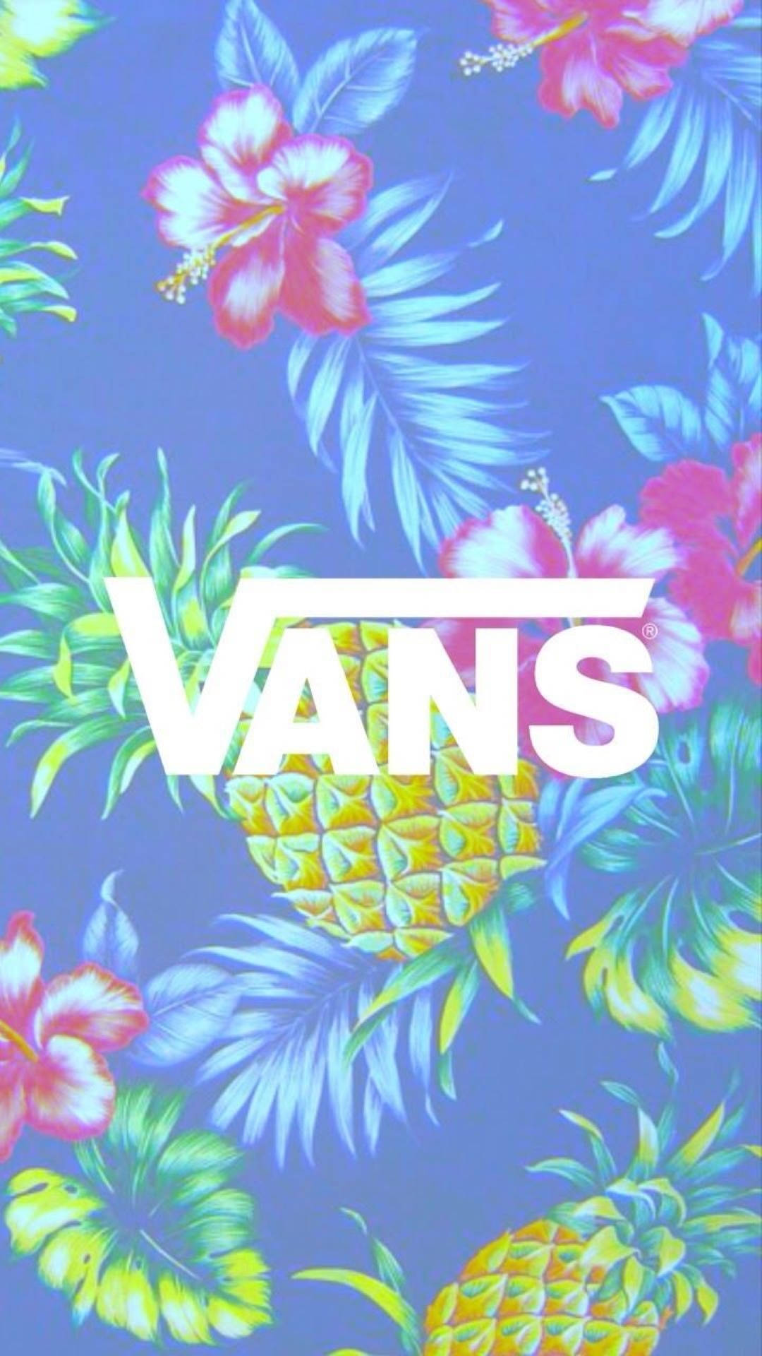 Vans Logo, pink hibiscus, pineapples, Full HD Phone Wallpaper