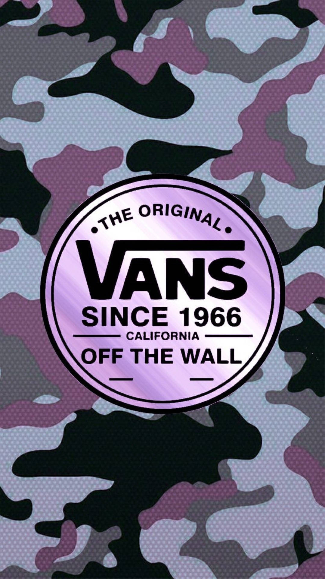 Vans Logo, purple circle, purple gray and black camouflage patterned background, Full HD Phone Wallpaper