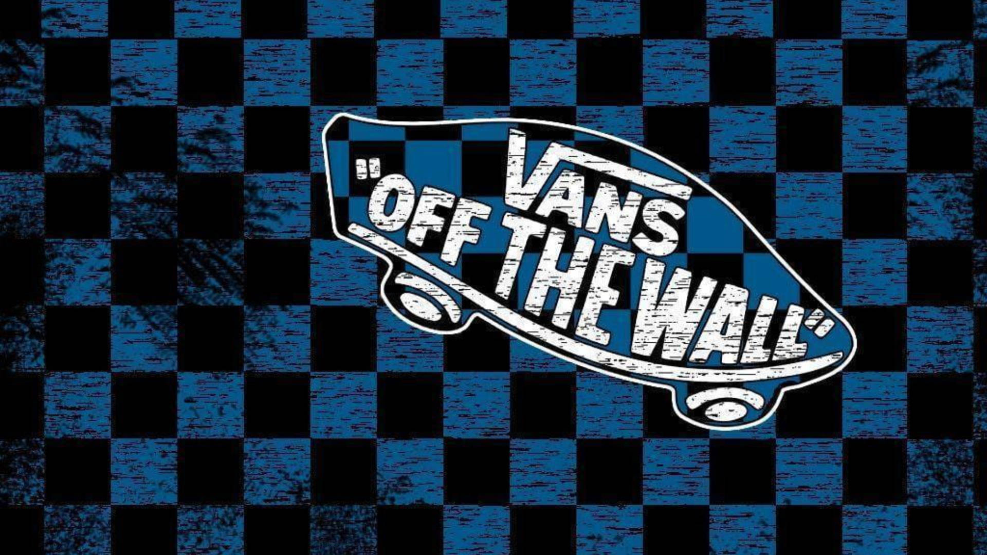 Vans Off The Wall, blue and black checkered, white Vans Off The Wall logo, Full HD Desktop Wallpaper