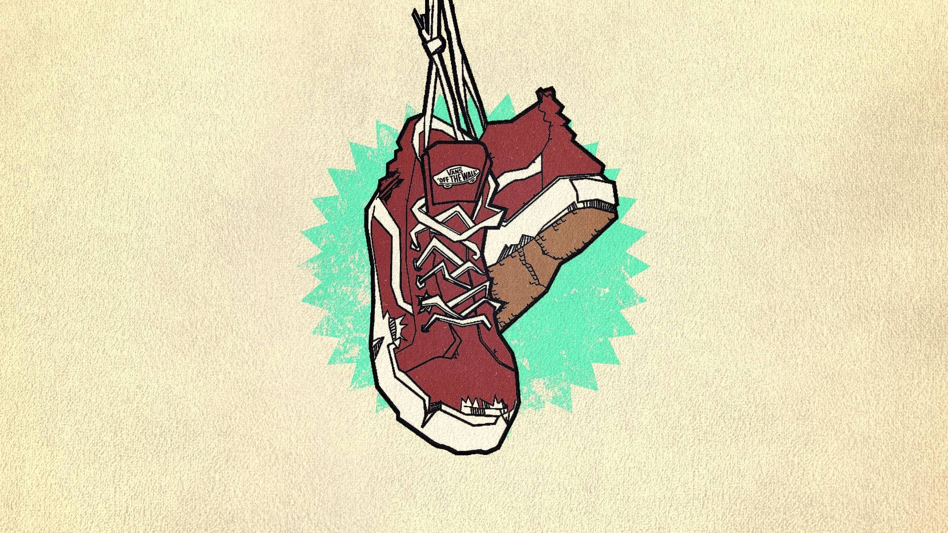 Vans Off The Wall, red sneaker, beige background, Full HD Desktop Wallpaper
