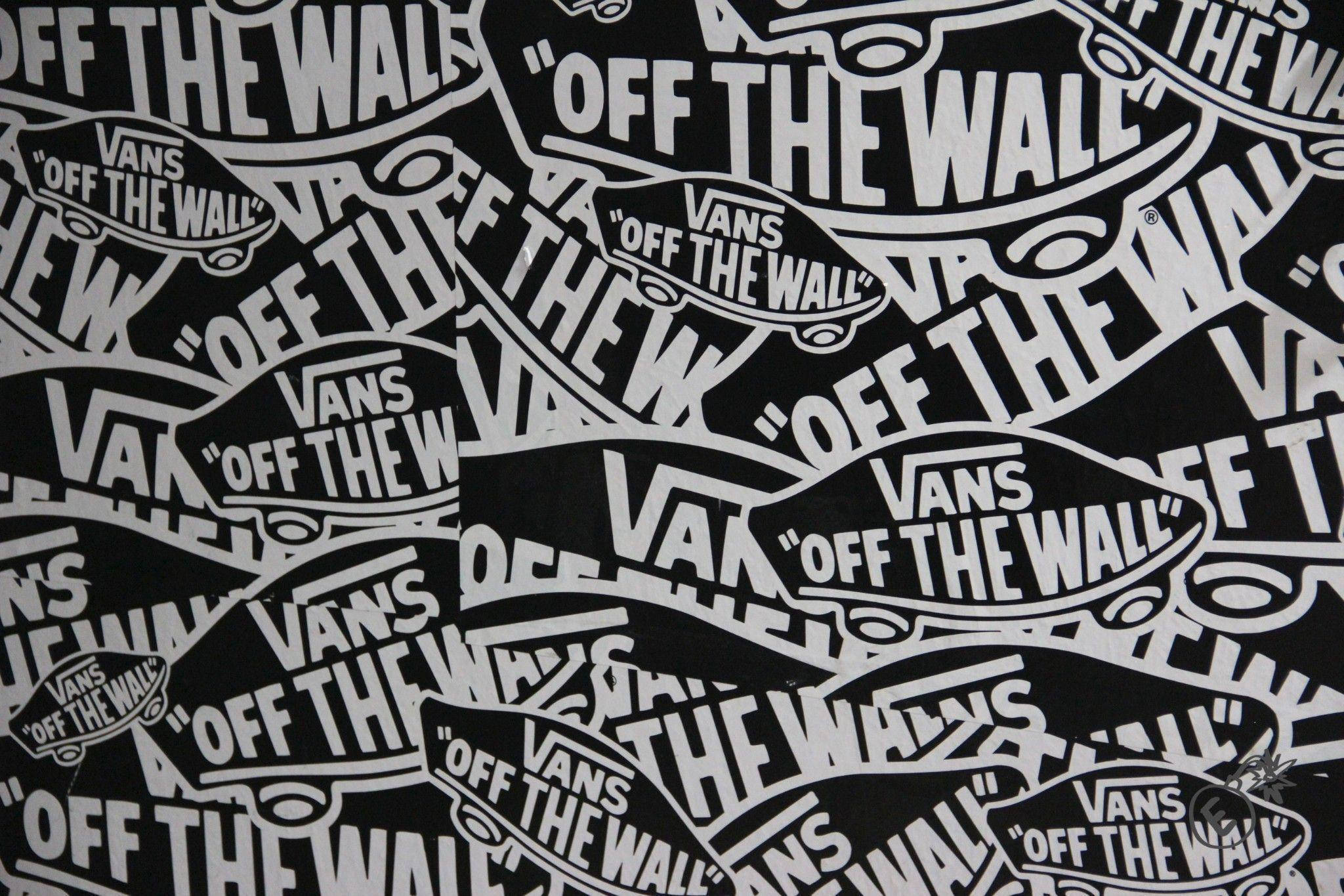 Vans Off The Wall, black and white pattern, overlapping Vans Off The Wall logos, Full HD Desktop Wallpaper
