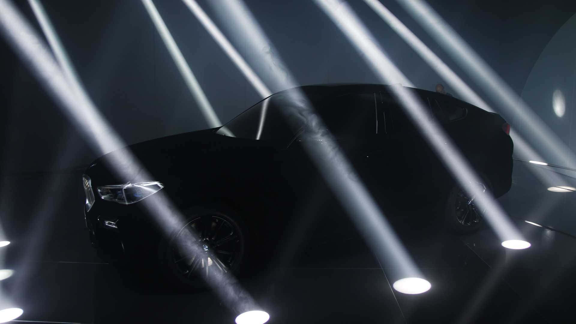 Vantablack, sleek black SUV, diagonal spotlights, Full HD Desktop Wallpaper
