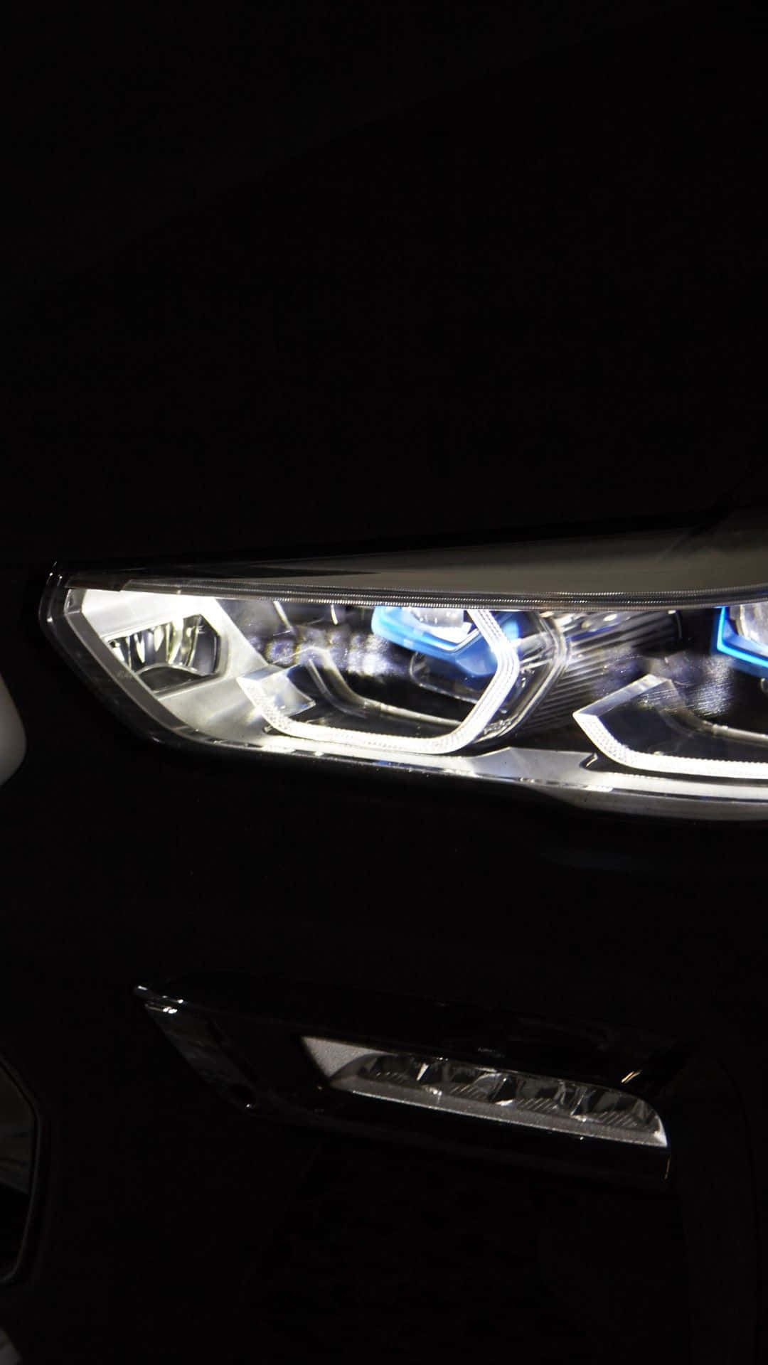 Vantablack, modern car, illuminated headlight, Full HD Phone Wallpaper