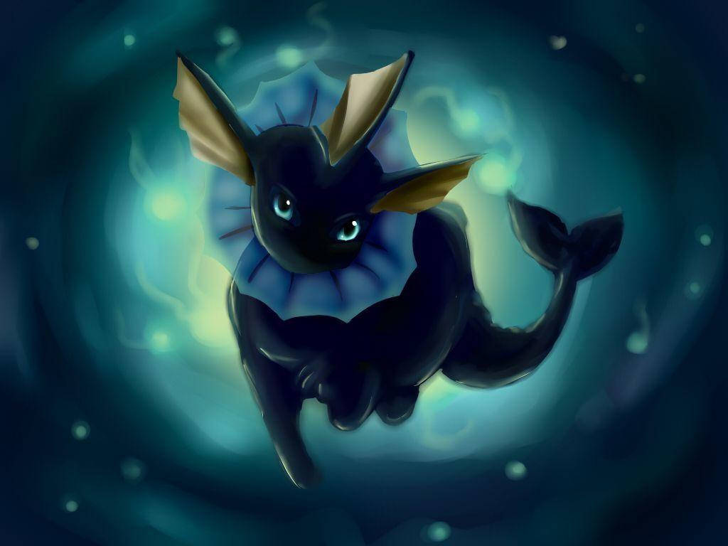 Vaporeon, dark blue, glowing eyes, SD Desktop Wallpaper