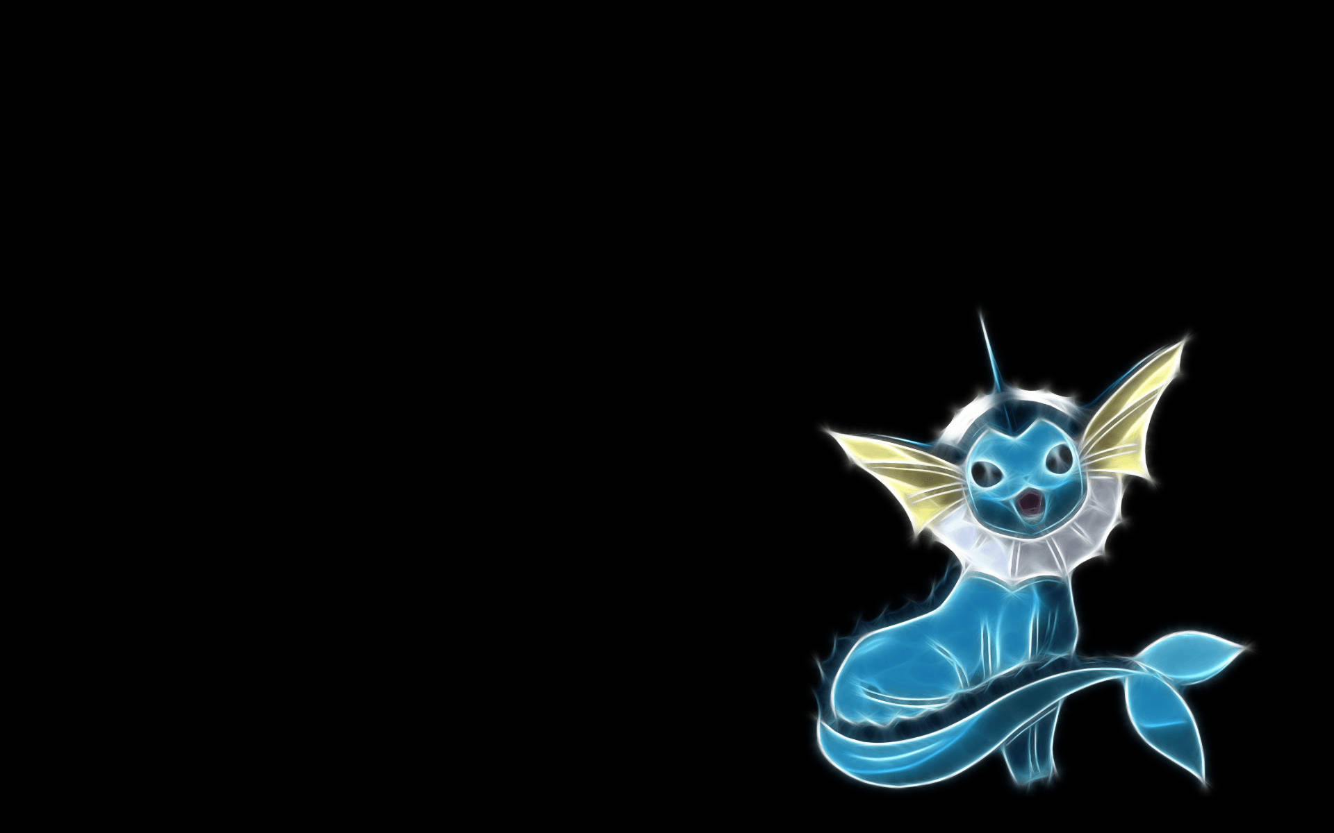Vaporeon, glowing blue, yellow wing-like fins, Full HD Desktop Wallpaper
