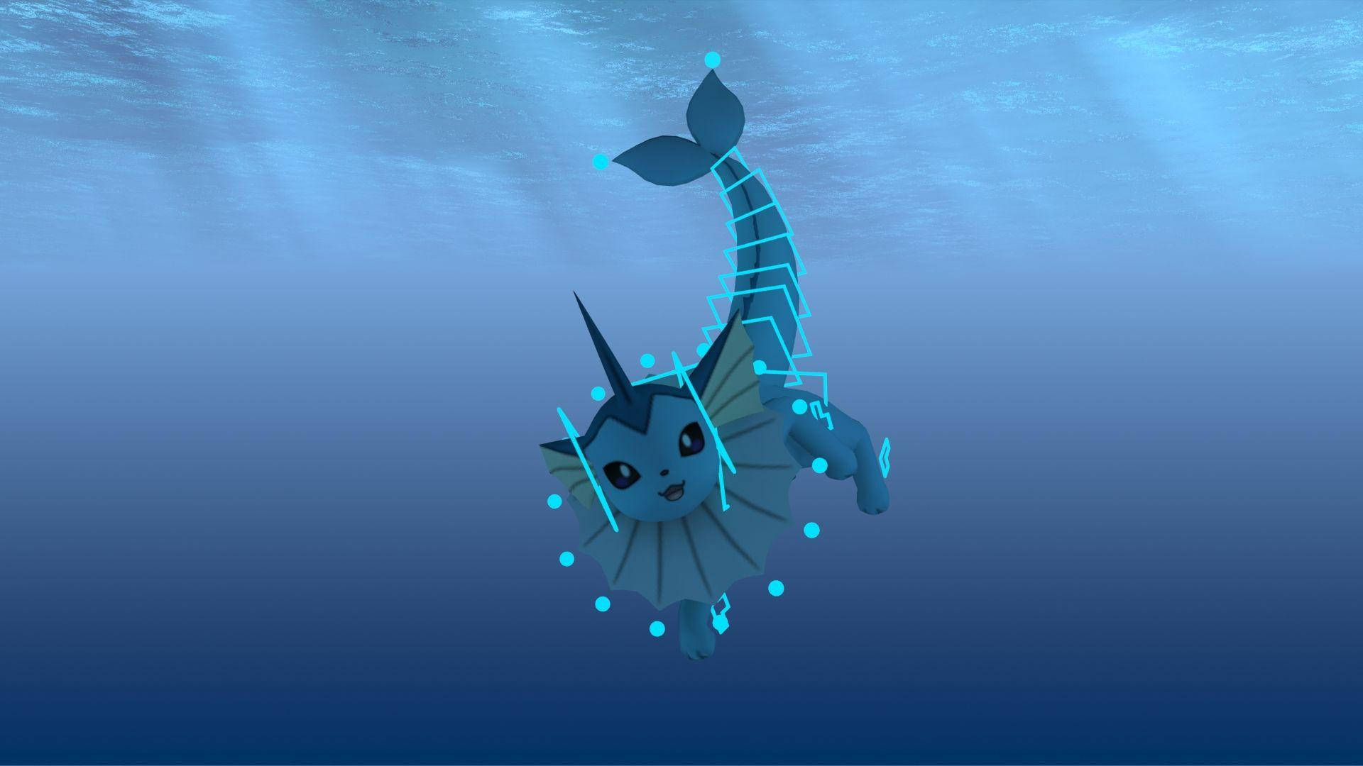Vaporeon, blue, glowing cyan energy lines, Full HD Desktop Wallpaper