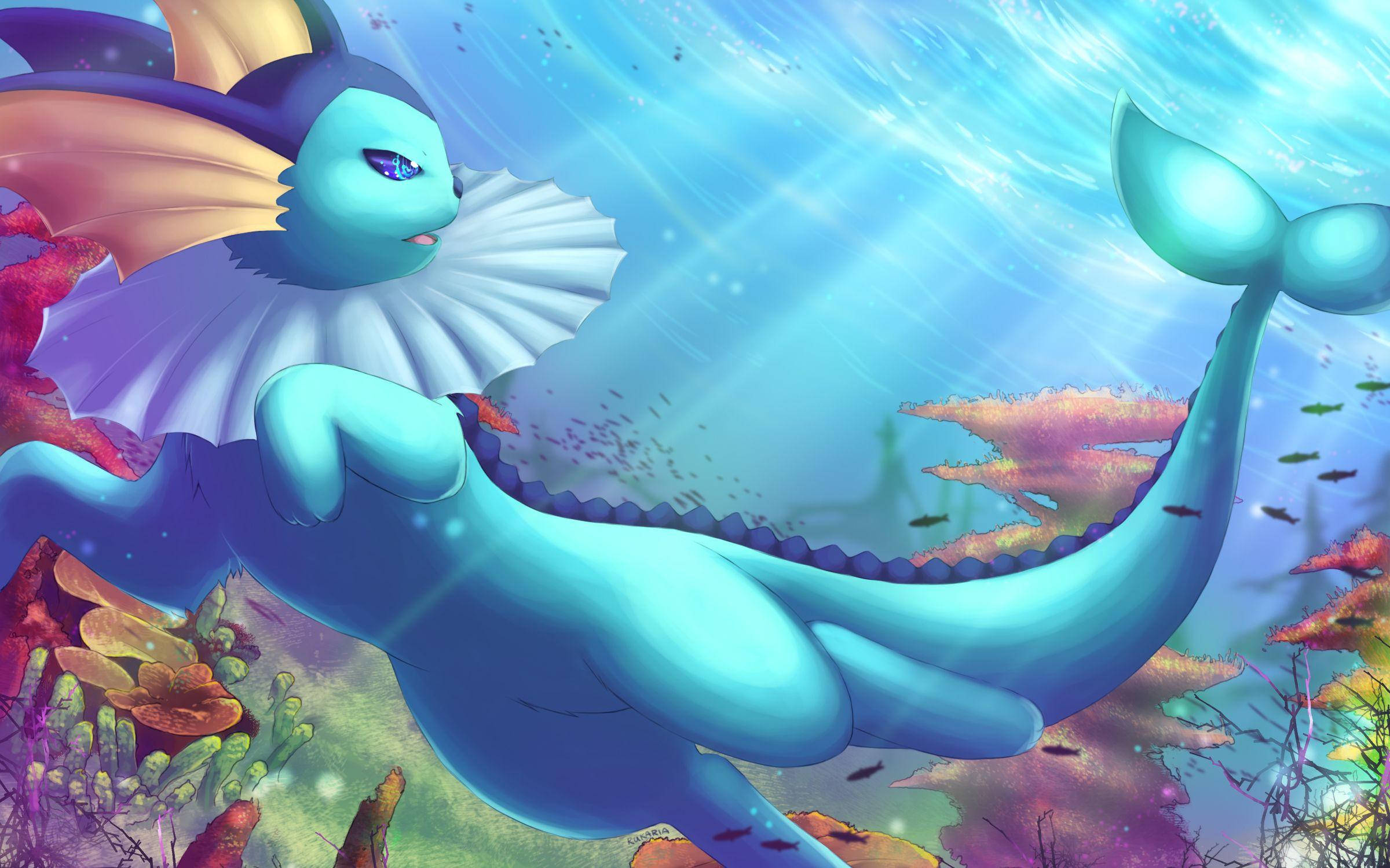 Vaporeon, underwater, coral reef, Full HD Desktop Wallpaper