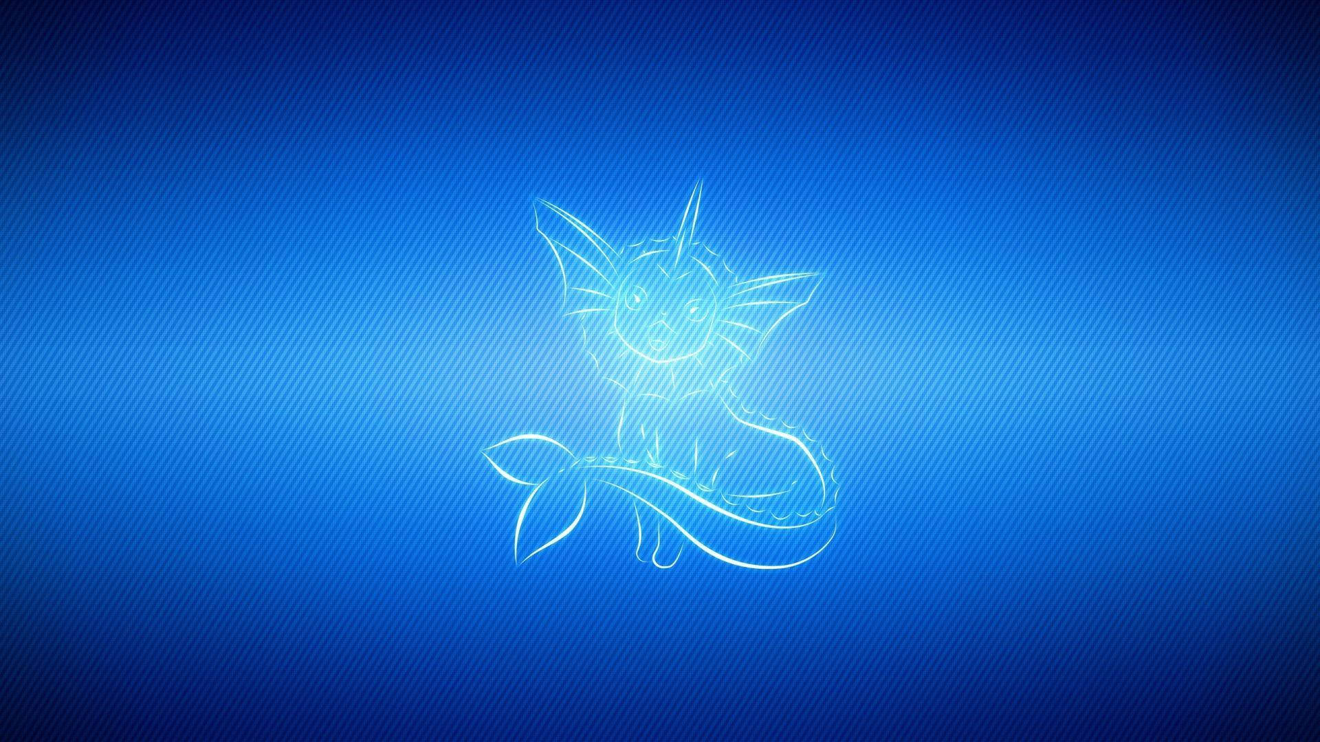 Vaporeon, neon blue, white line-art, Full HD Desktop Wallpaper