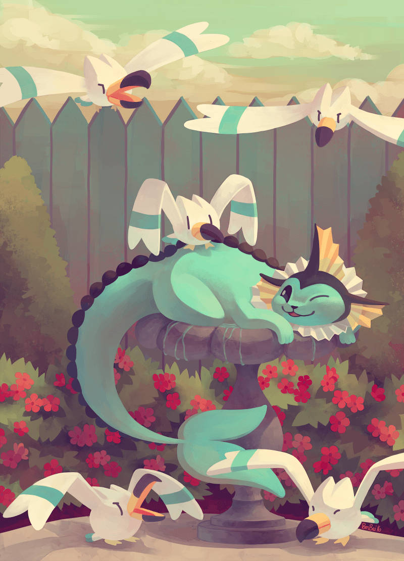 Vaporeon, turquoise, stone pedestal, SD Phone Wallpaper