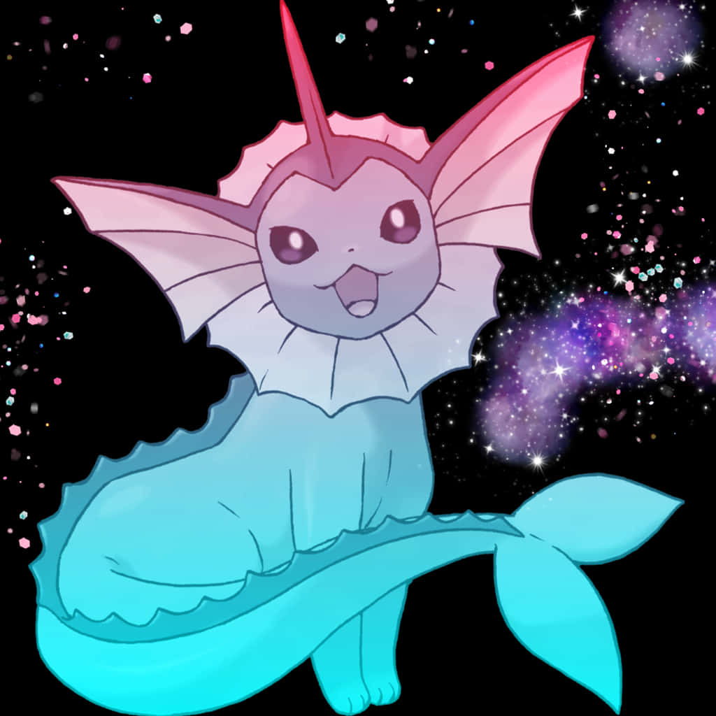 Shiny Vaporeon, pink ears, blue tail, SD Desktop Wallpaper